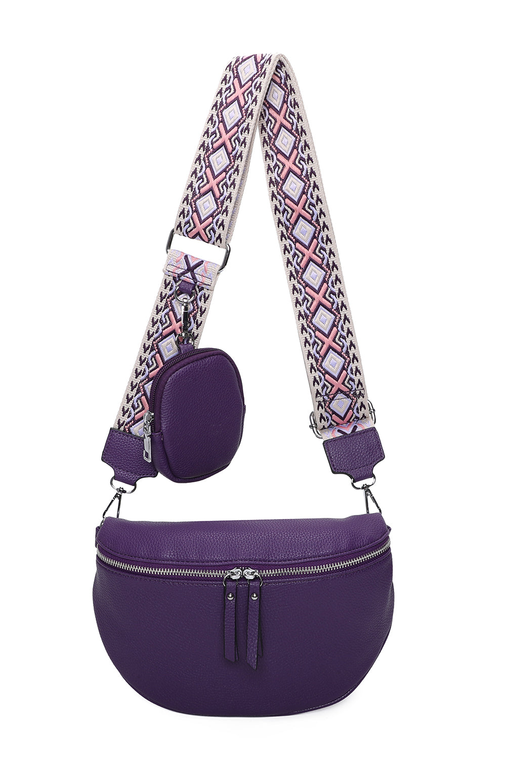 Mara Double Zip Crossbody Bag with Canvas Strap and Mini Purse