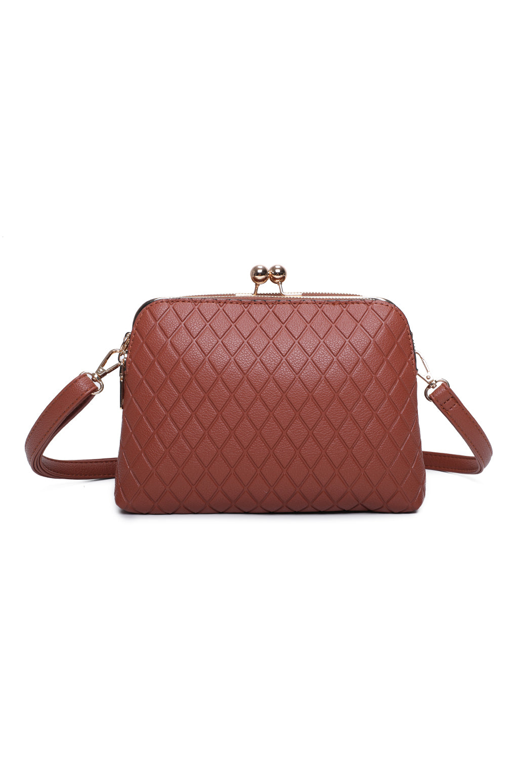 Hira Tri-Compartments PU Leather Diamond Patterned Shoulder Bag