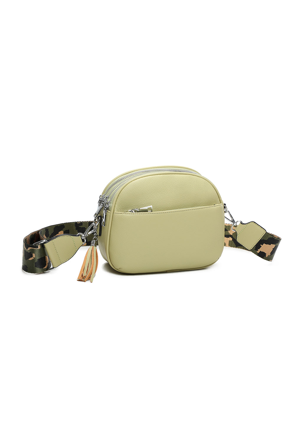 Canguro Quintuple Zip Tassel PU Crossbody Bag with Camo Strap