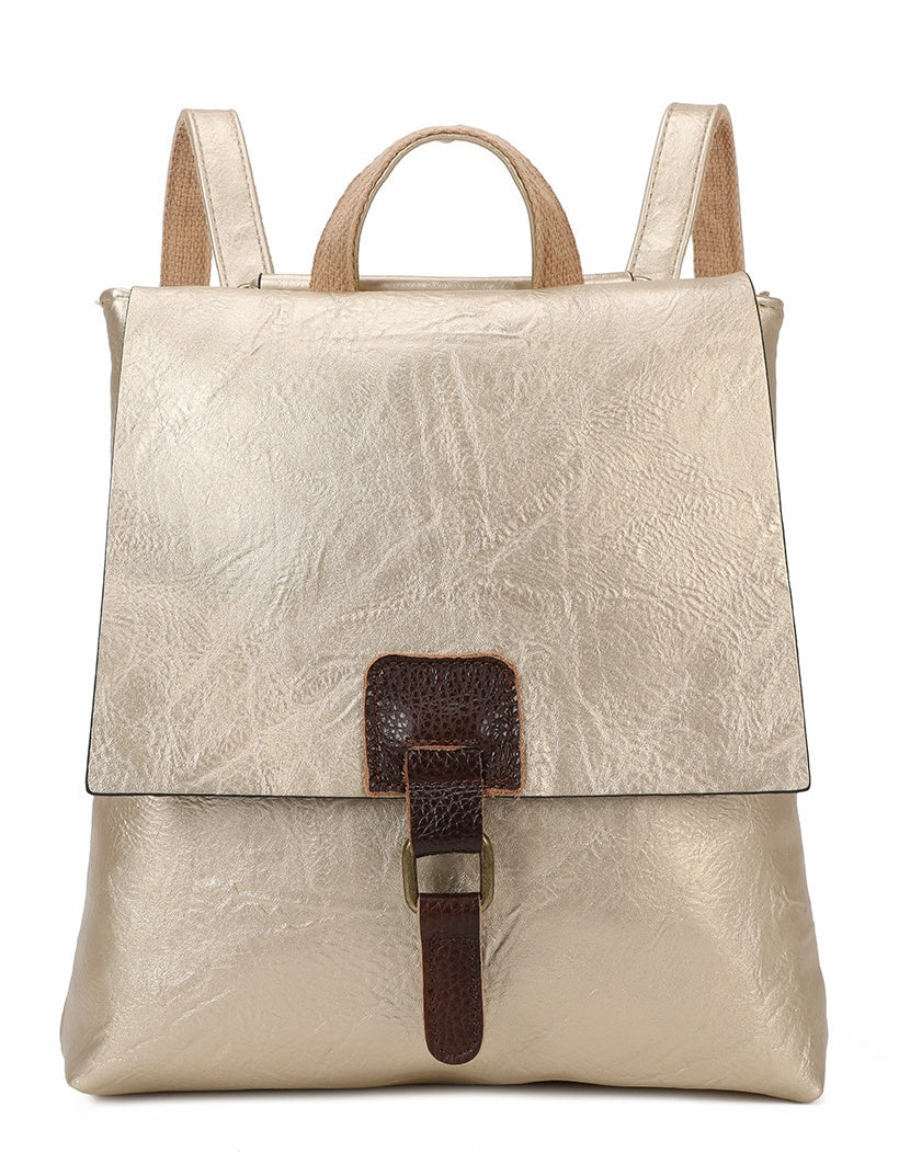 Allan Mini PU Leather Convertible Backpack Crossbody Bag with Real Leather Magnetic Fastening