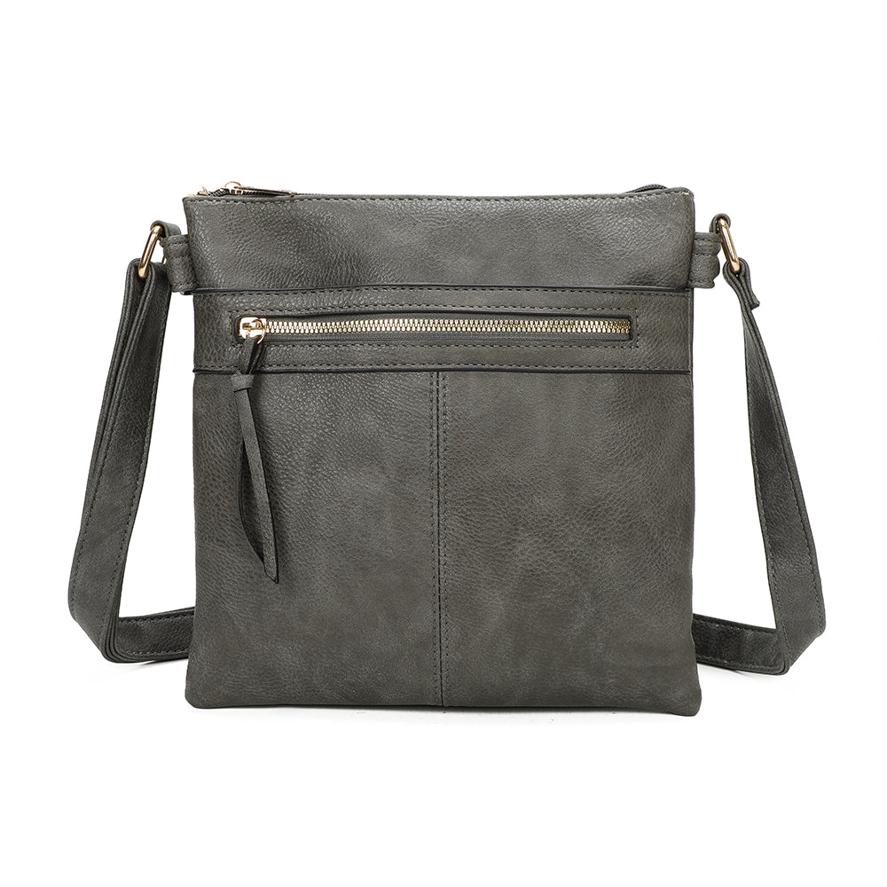 Triple Zip PU Leather Perry Crossbody Messenger Bag