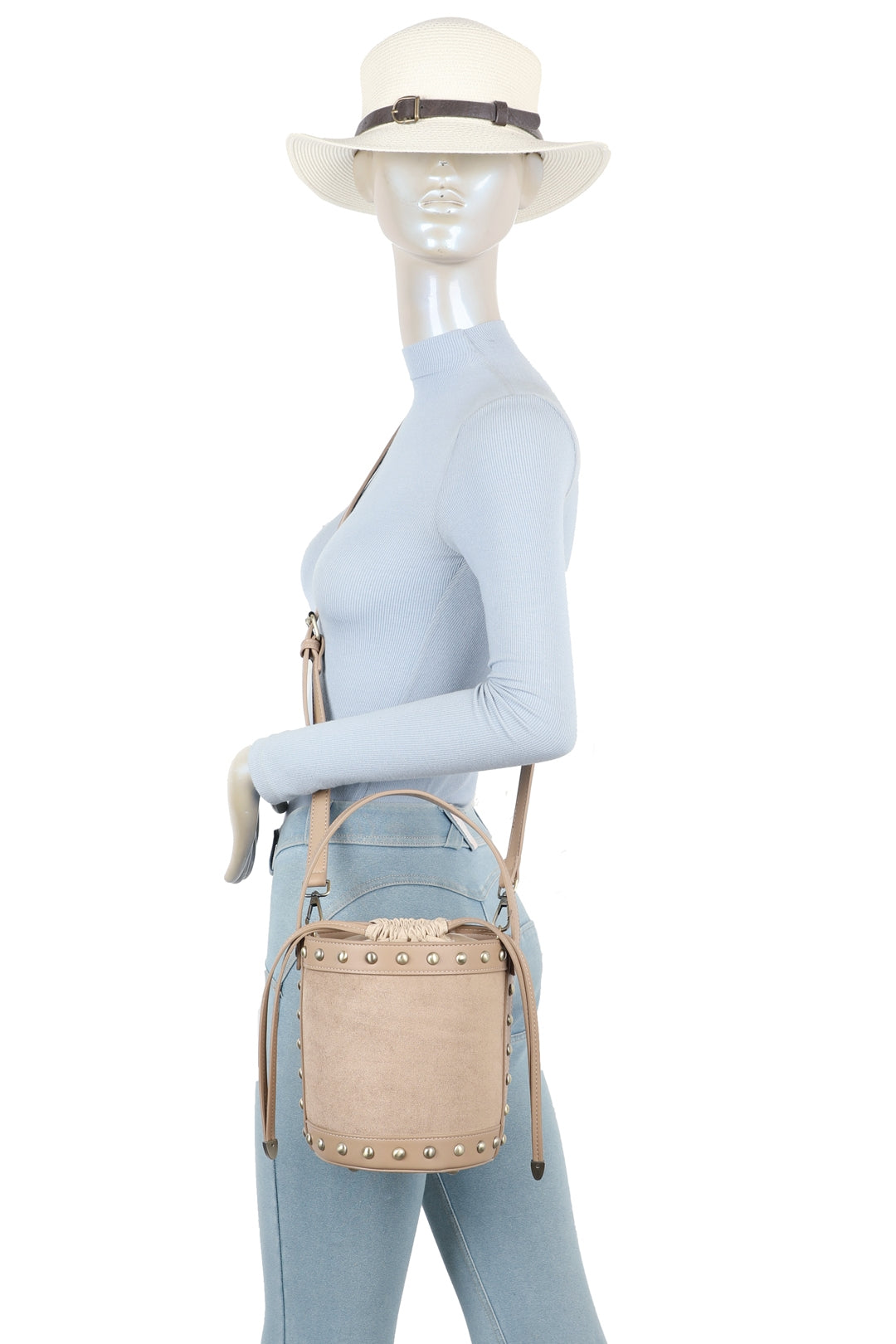 Rivet Suede Stud Detail Top Handle Bucket Bags - RY250961