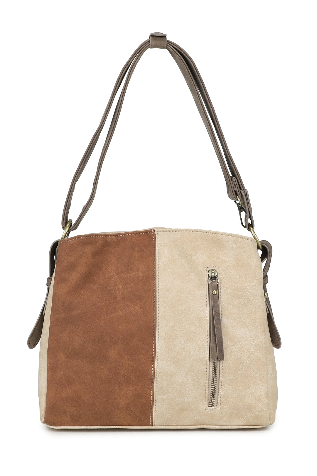 Velna Dual Compartment Strap Adjustable Suede Leather Hobo Bag - RW240455