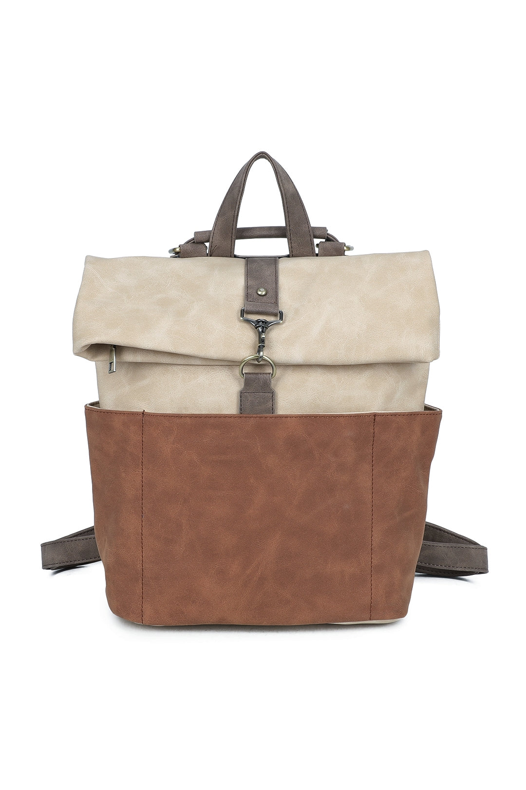 Terra Multi Pockets Fold-over Suede Leather Rucksack - RW250901