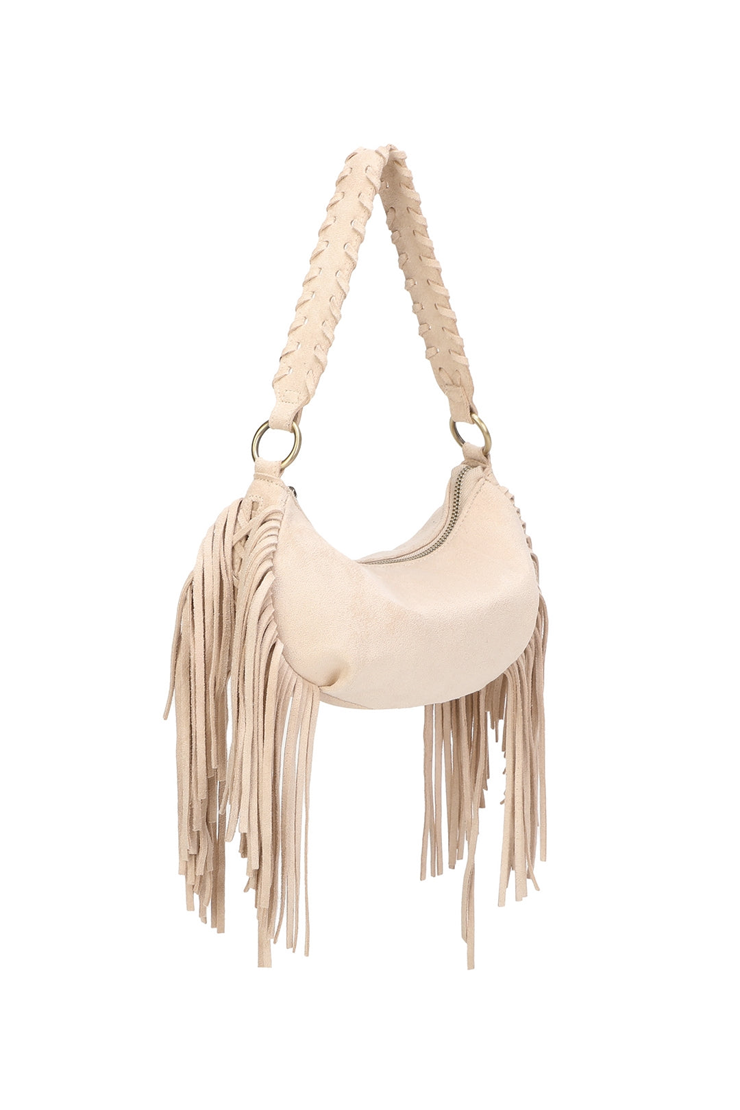Aurex Faux Suede Fringe Tassel Crossbody Hobo Bag With Handwoven Strap - RJ250976