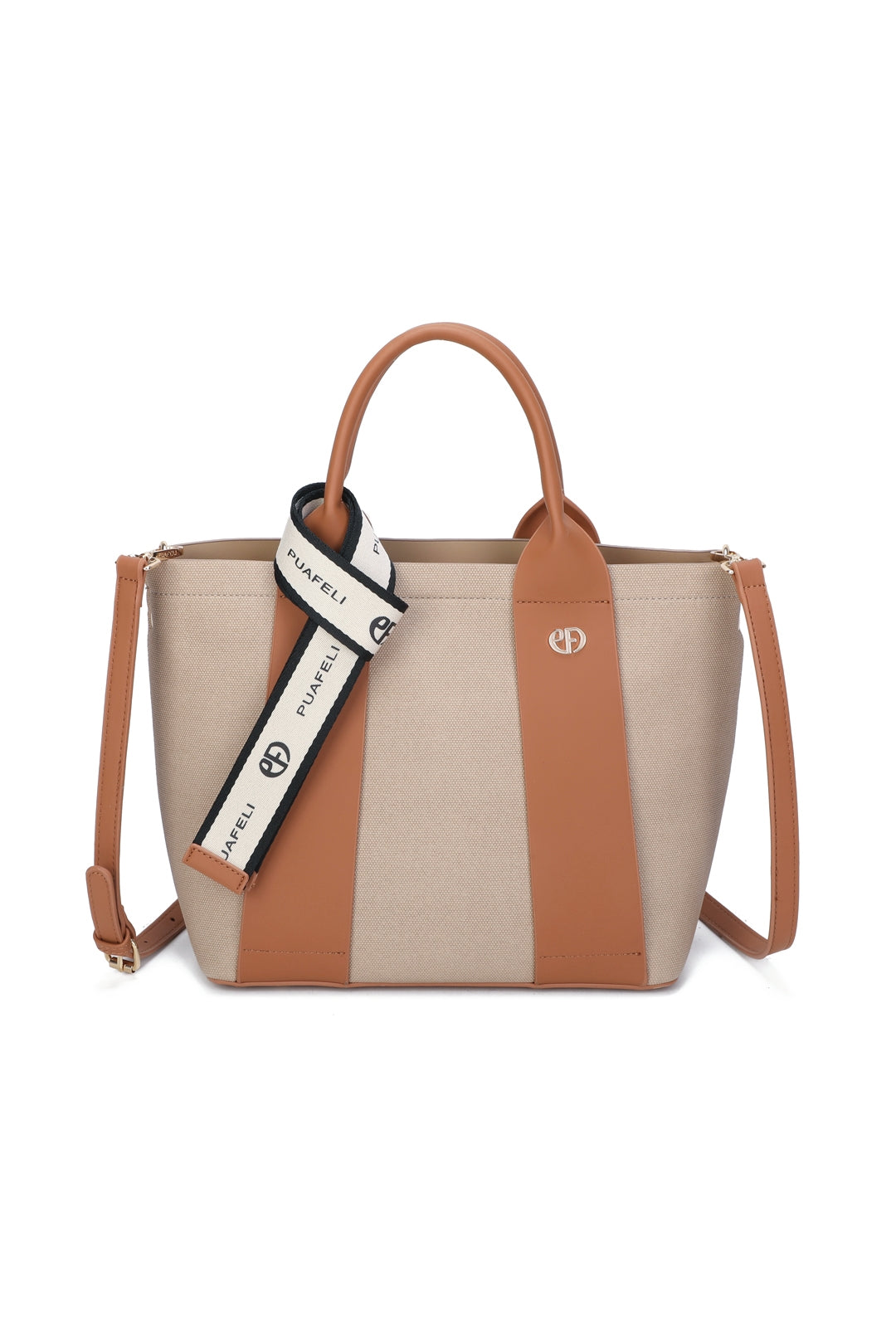 Valmont PU Leather Triple Compartment Structured Canvas Tote Bag - RY250973