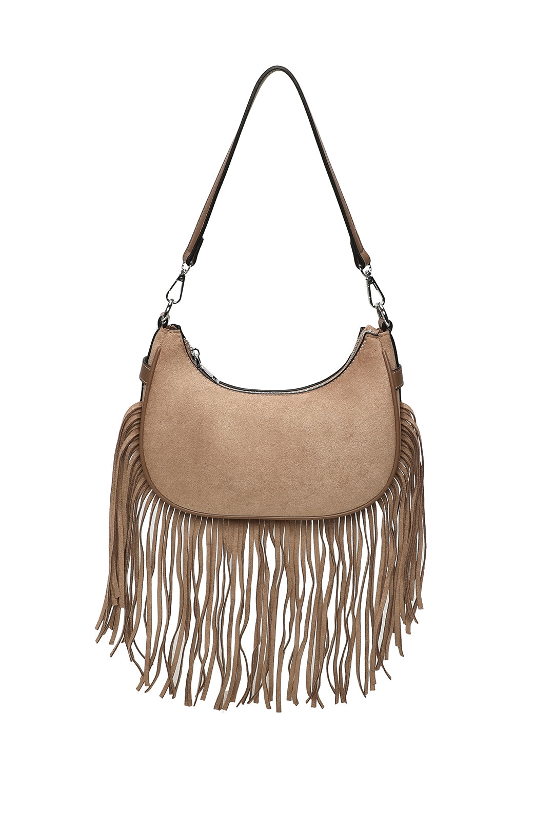Mesa Suede Fringe Tassel Shoulder Hobo Bag With Removable strap - RX250931