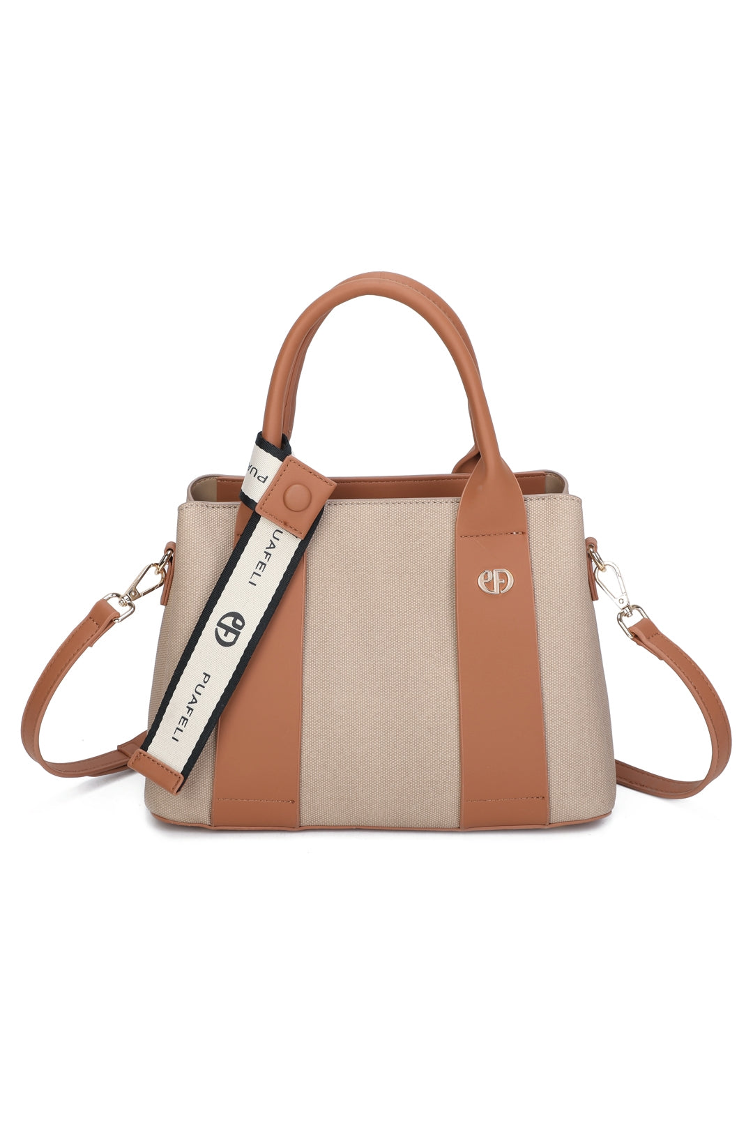 Mori PU Leather Triple Compartment Structured Canvas Top-Handle Tote Bag - RY250972