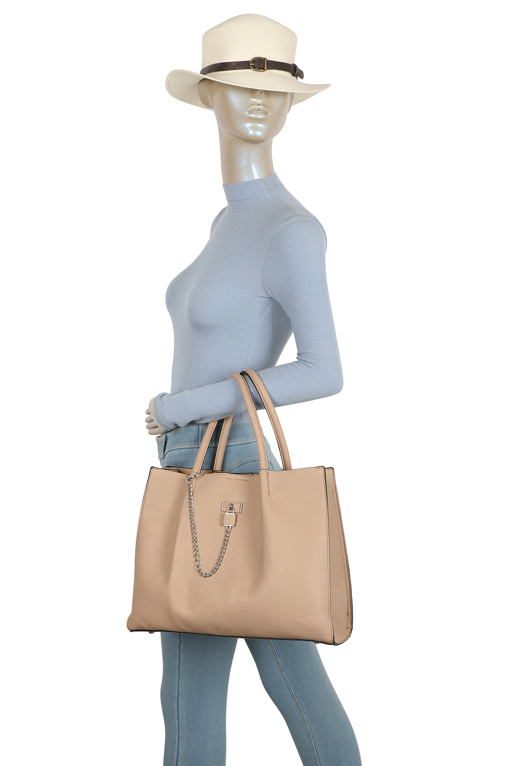 Oversize Triple Compartment C-shaped lock Tote Bag - RB241033