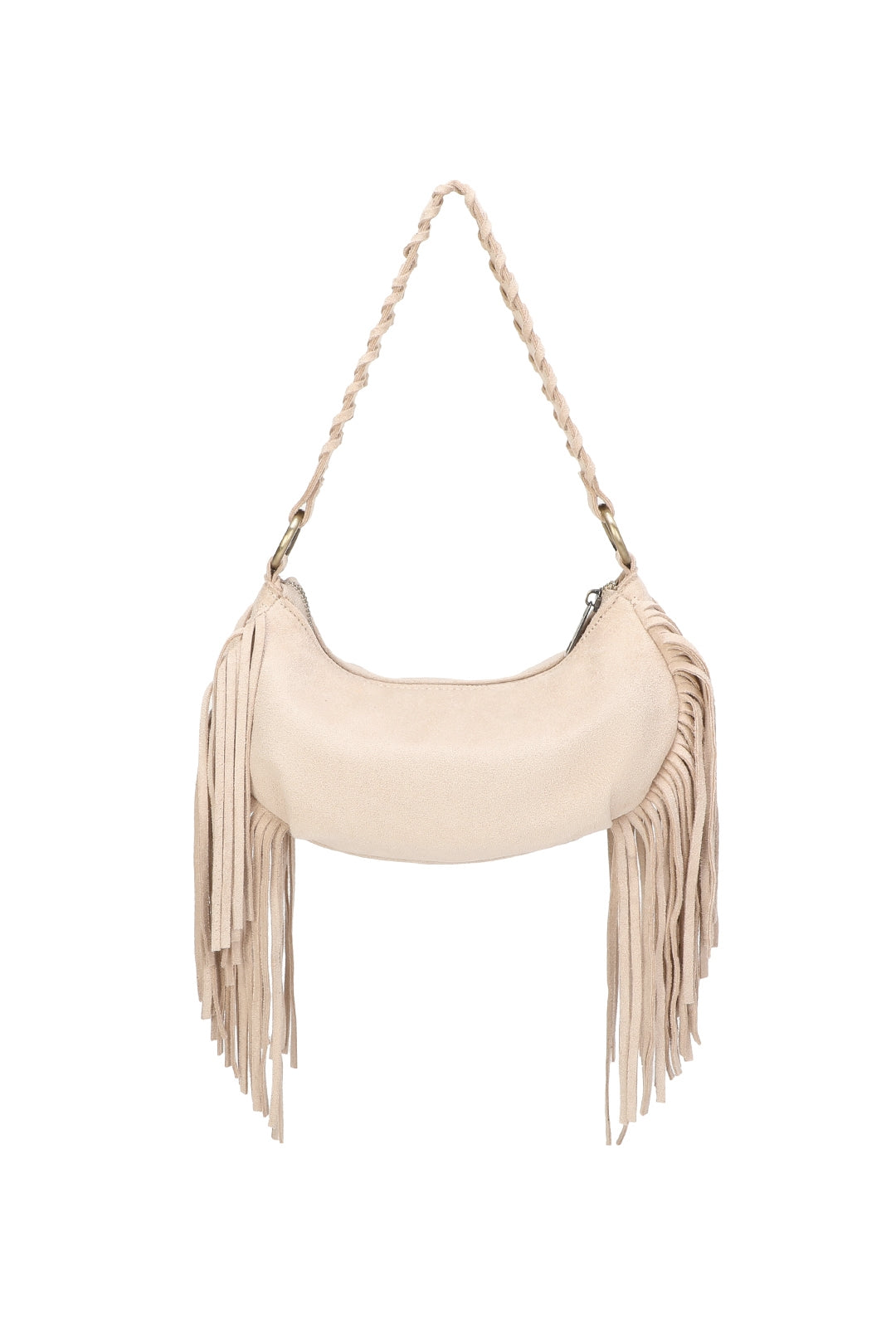 Aurex Faux Suede Fringe Tassel Crossbody Hobo Bag With Handwoven Strap - RJ250976