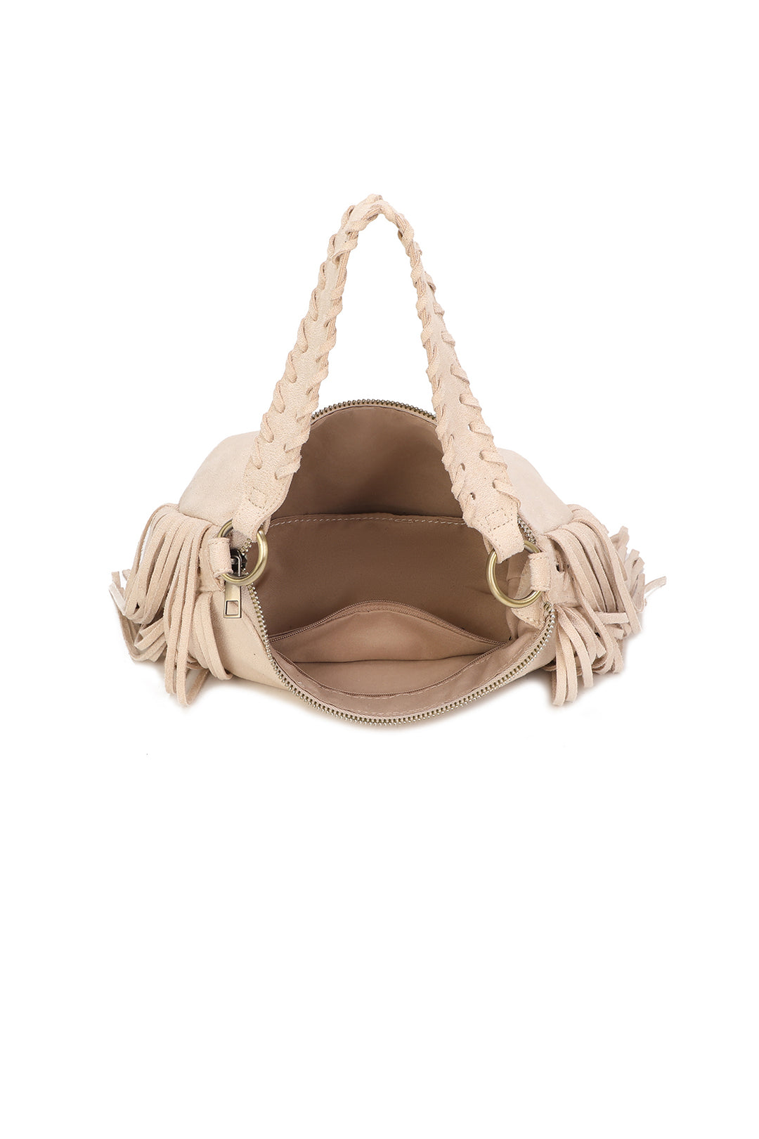 Aurex Faux Suede Fringe Tassel Crossbody Hobo Bag With Handwoven Strap - RJ250976