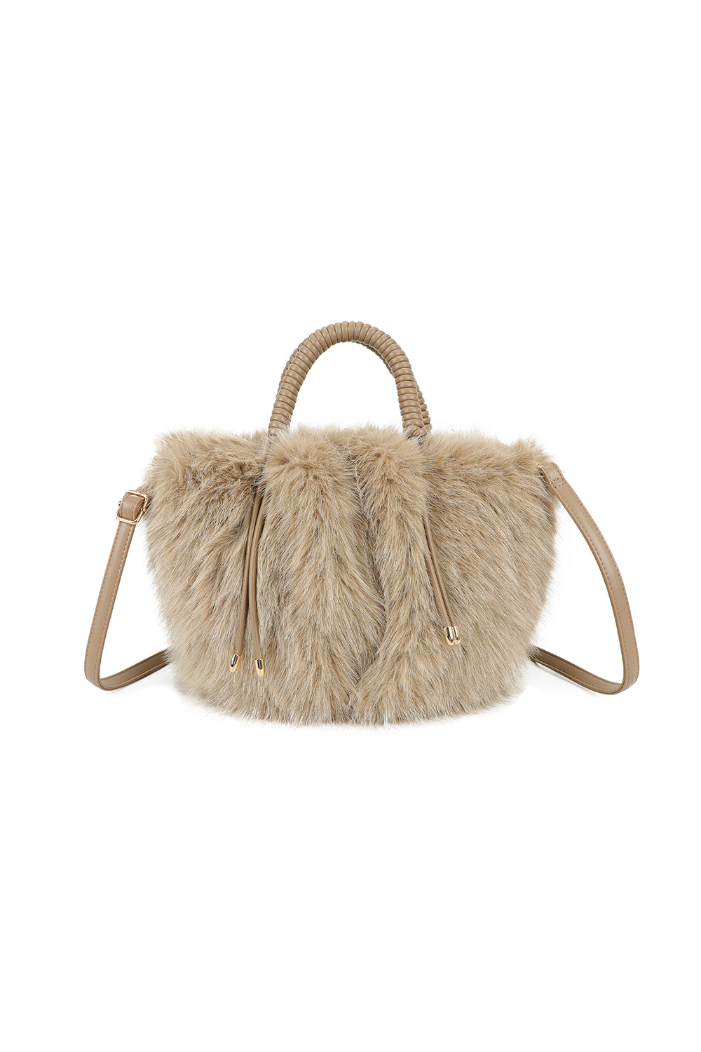 Avelyn Sparkling Faux Fur Top Handle Shoulder Bag with Braided Handle - RY250421
