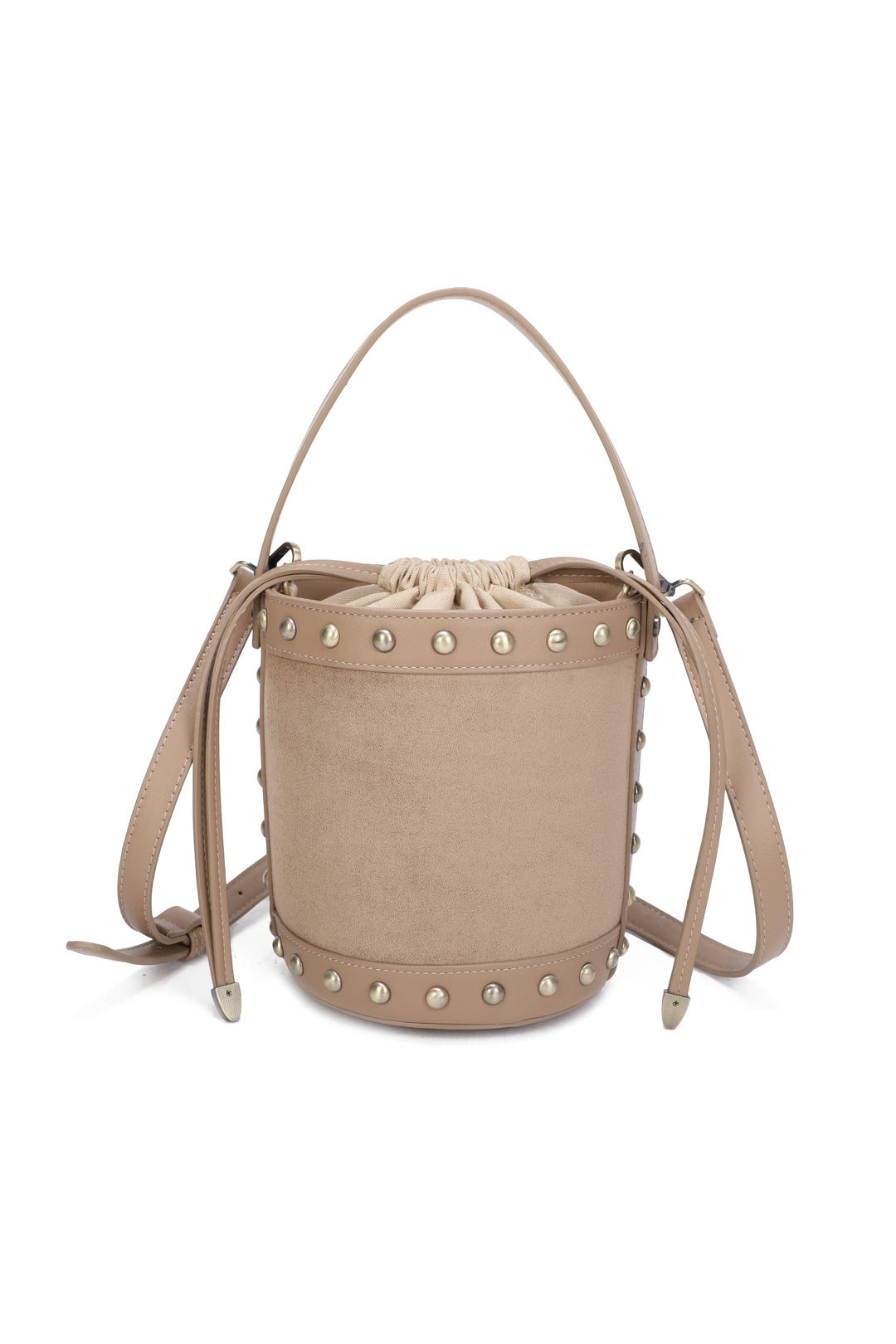 Rivet Suede Stud Detail Top Handle Bucket Bags - RY250961