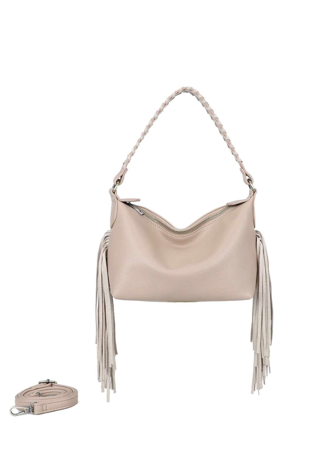 Lioren Suede PU Leather Small Crossbody Fringe Hobo Bag - RJ250975