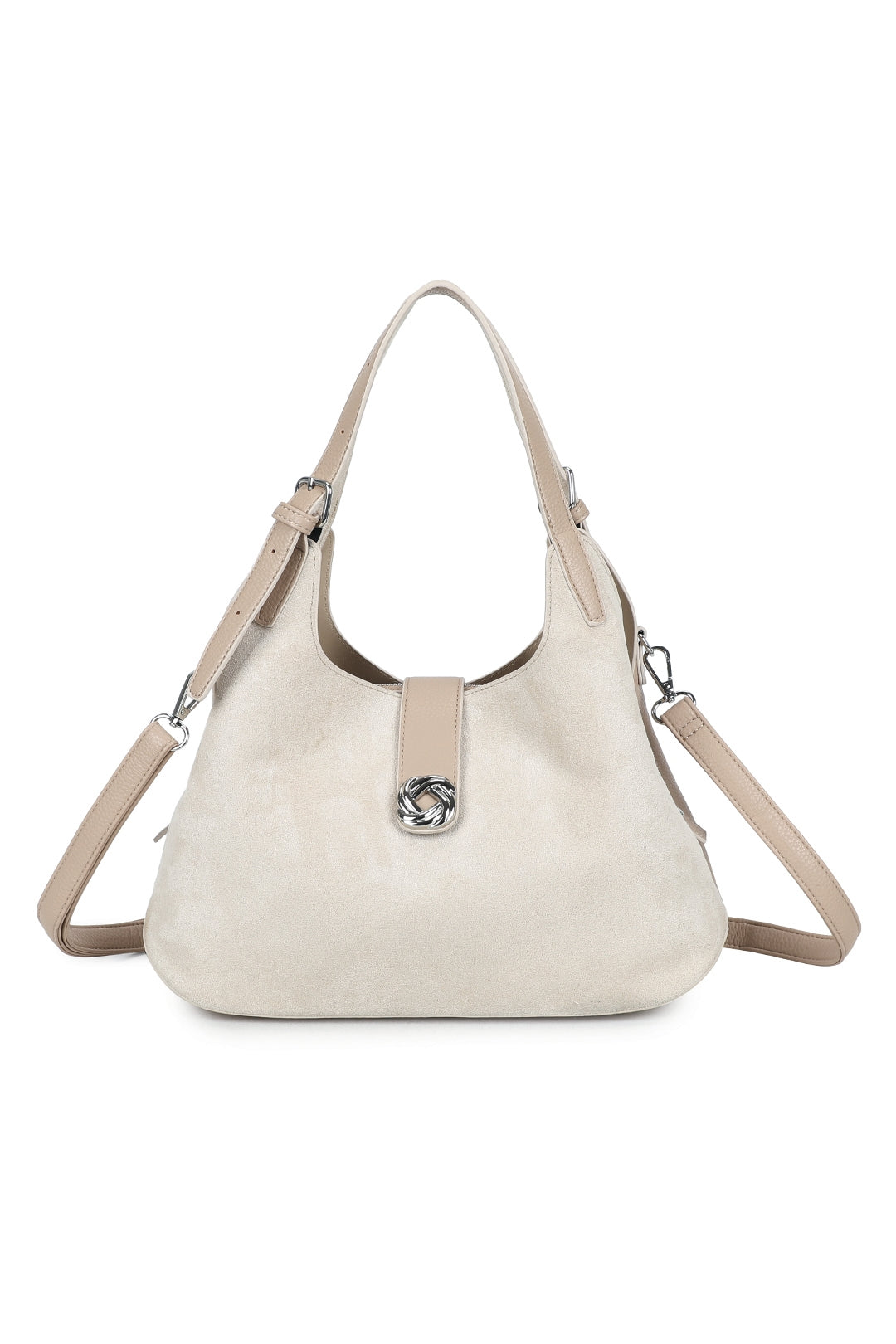 Caly Suede Tri-Compartments Top Handbag Hobo Bag with Detachable Strap - RJ250972