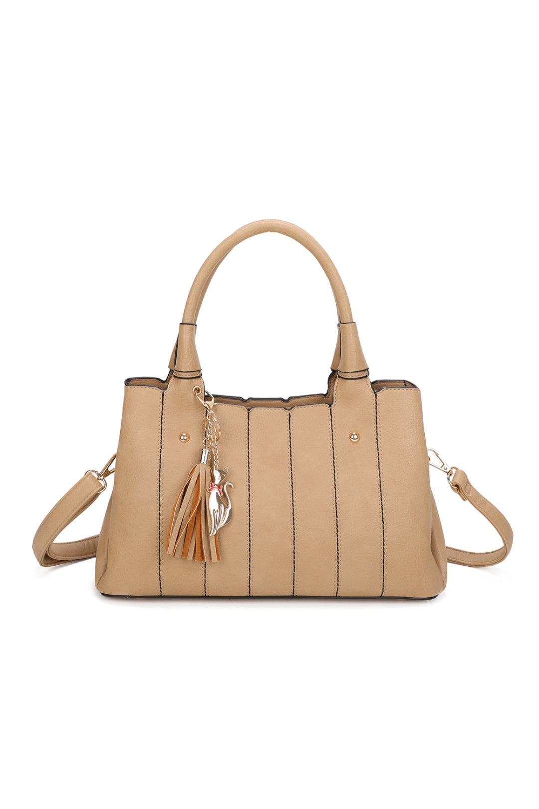 Katze Striped PU Leather Tote Shoulder Handbag with Kitten Charm(RB170853)