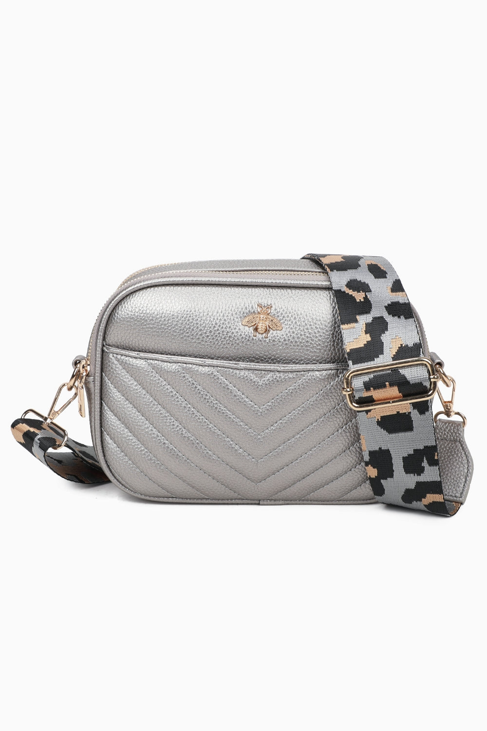 Bee Badge Quilted Double Zipper Compartment Tassel Crossbody Handbag - RW250451
