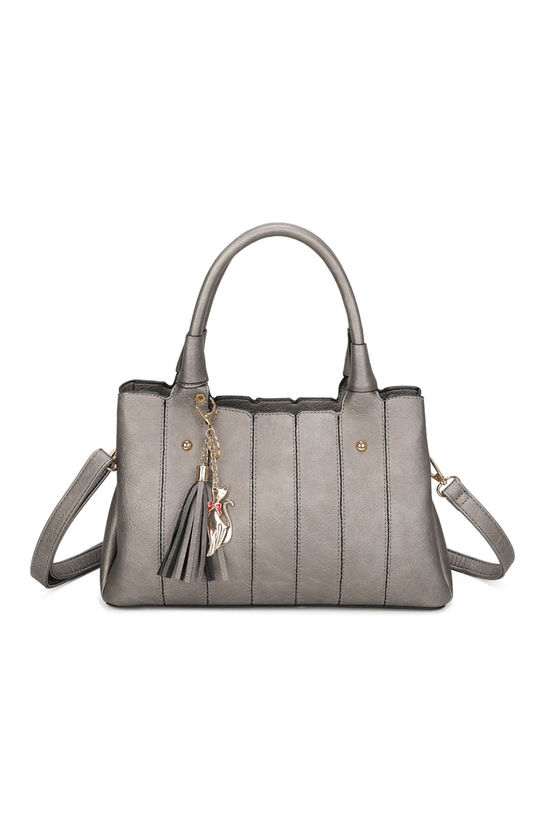 Katze Striped PU Leather Tote Shoulder Handbag with Kitten Charm(RB170853)