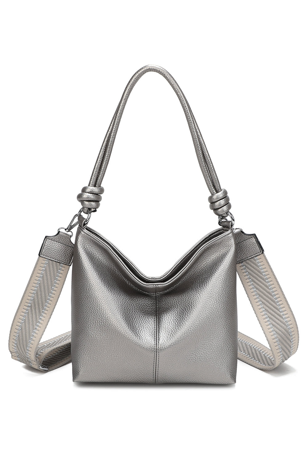 Velora PU Leather Shoulder Hobo Bag with Braided and Canvas Strap - RB241032
