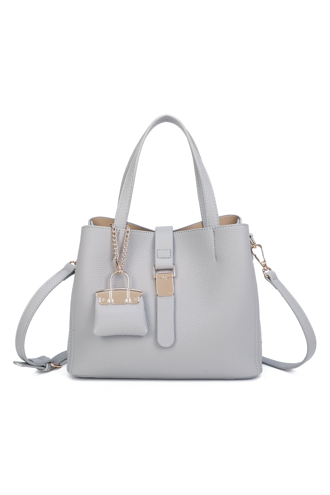 Ellory Triple Compartments Top Handle Tote Bag With Mini Bag Charm - RG51002