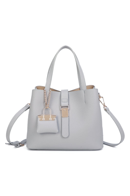 Ellory Triple Compartments Top Handle Tote Bag With Mini Bag Charm - RG51002