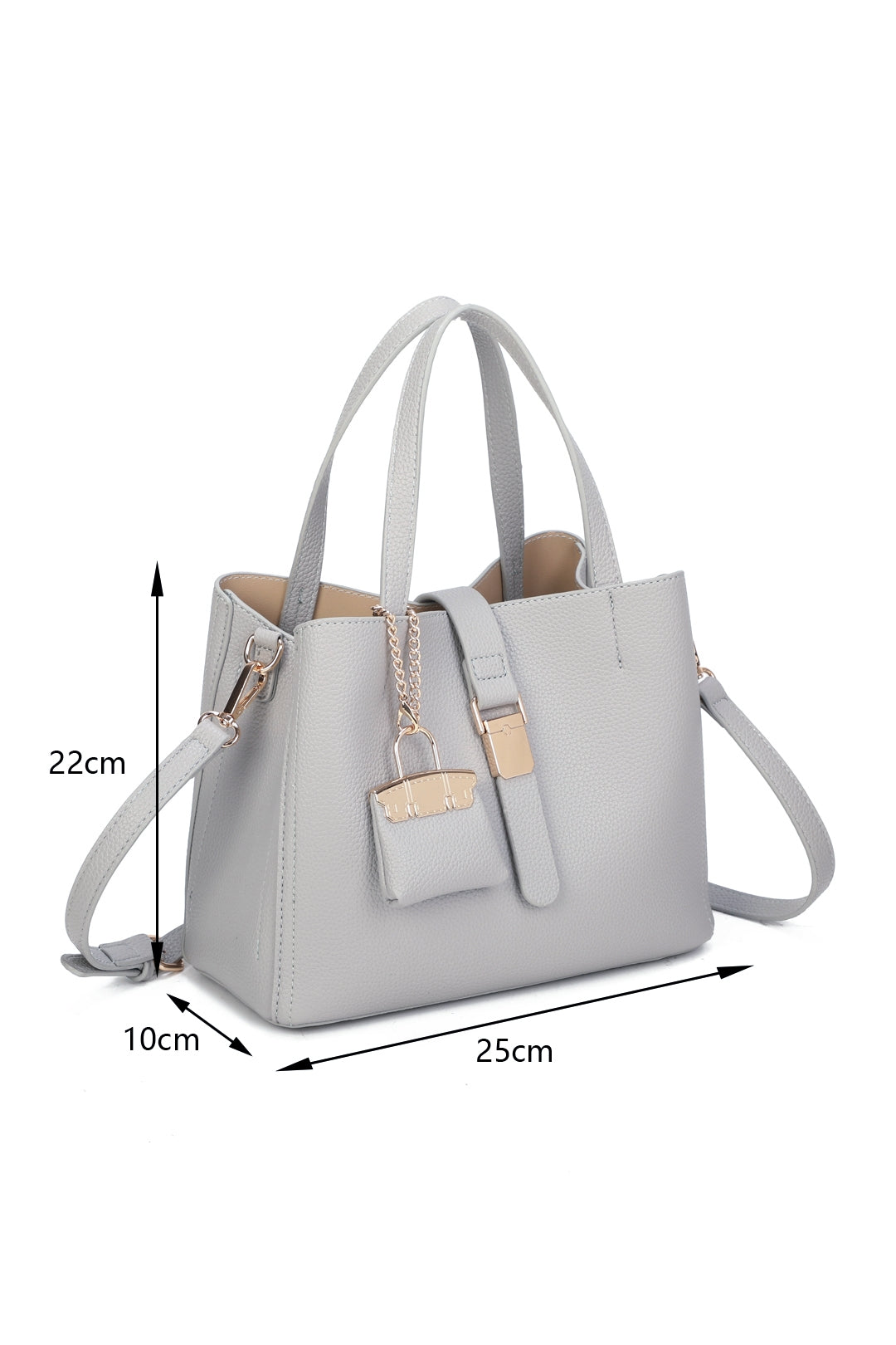 Ellory Triple Compartments Top Handle Tote Bag With Mini Bag Charm - RG51002
