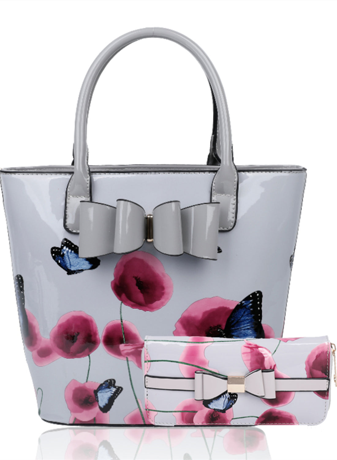 Amapola 2IN1 Poppy Flower & Buttlefly Bucket Shaped Top-Handle Bag With Purse Set - RJ180802