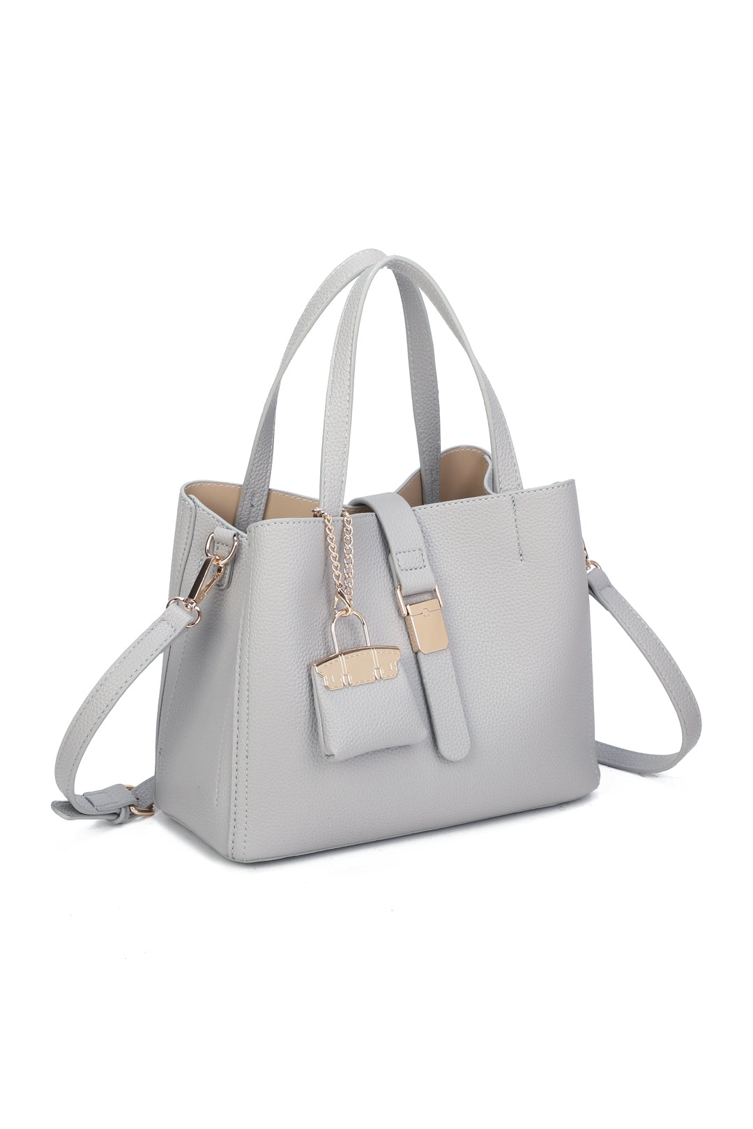 Ellory Triple Compartments Top Handle Tote Bag With Mini Bag Charm - RG51002