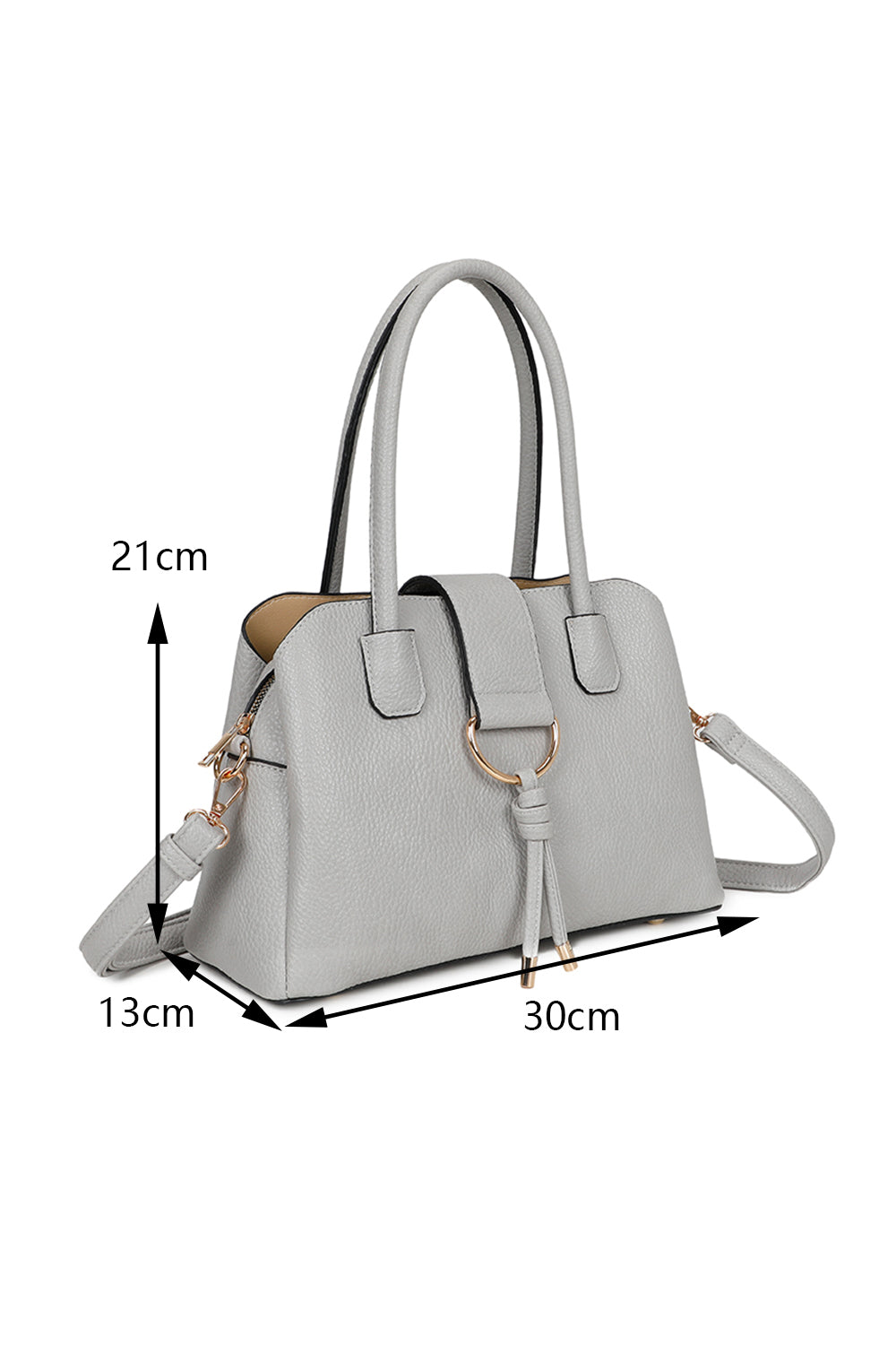 BellaElan PU Leather Triple Compartment Handbag with a metal D-ring Ornament and an Extra Long Strap - RJ241072