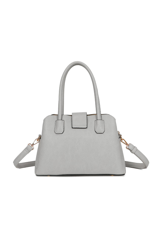 BellaElan PU Leather Triple Compartment Handbag with a metal D-ring Ornament and an Extra Long Strap - RJ241072