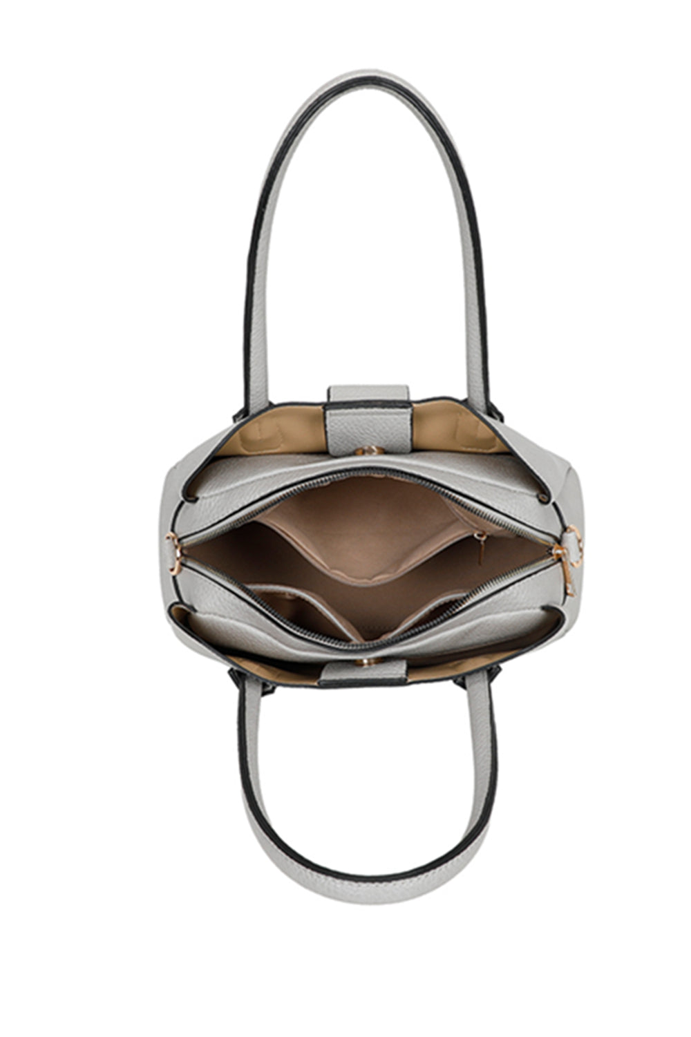 BellaElan PU Leather Triple Compartment Handbag with a metal D-ring Ornament and an Extra Long Strap - RJ241072