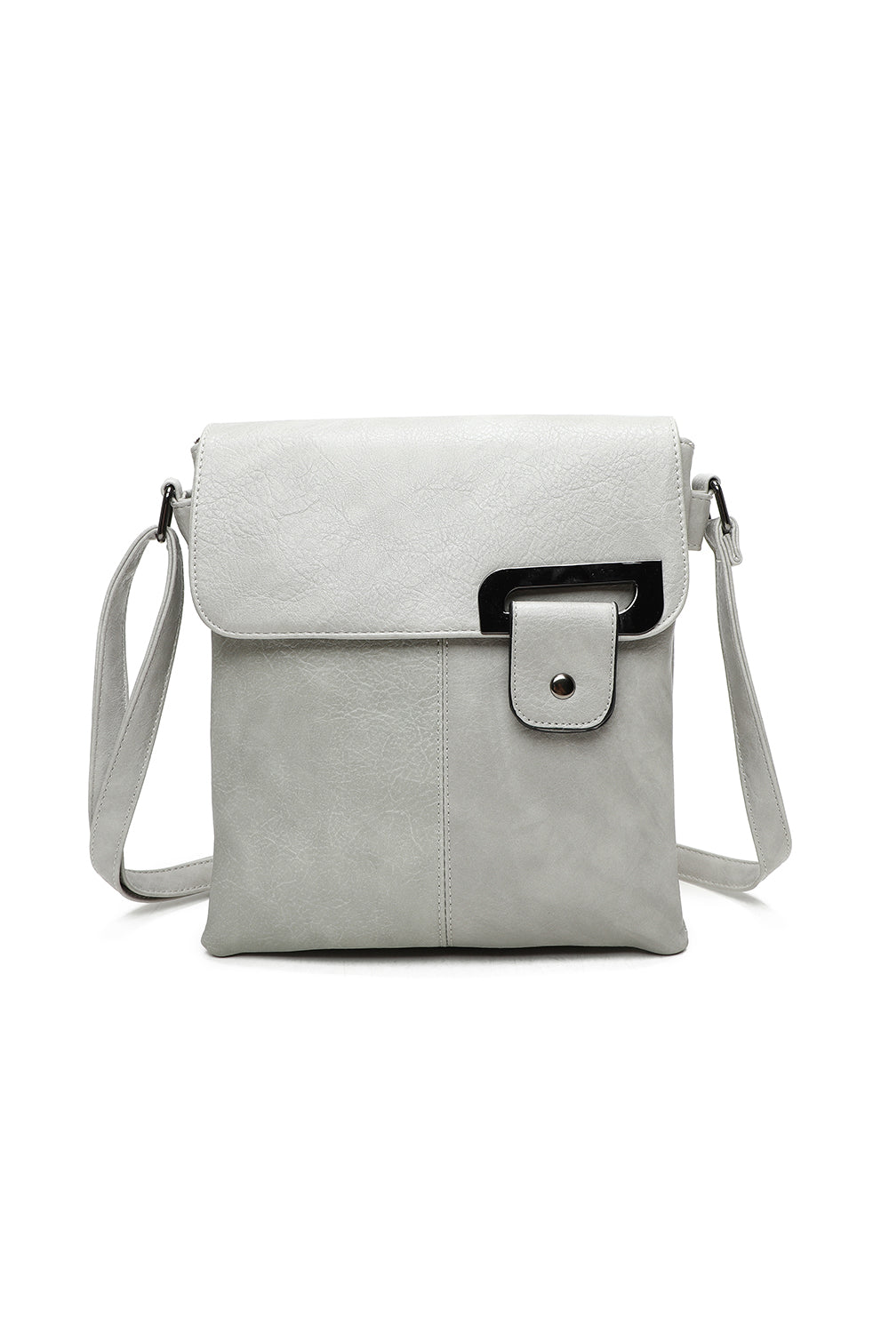 Clasico Gunmental Grey Accent Buckle PU Leather Crossbody Messenger Bag