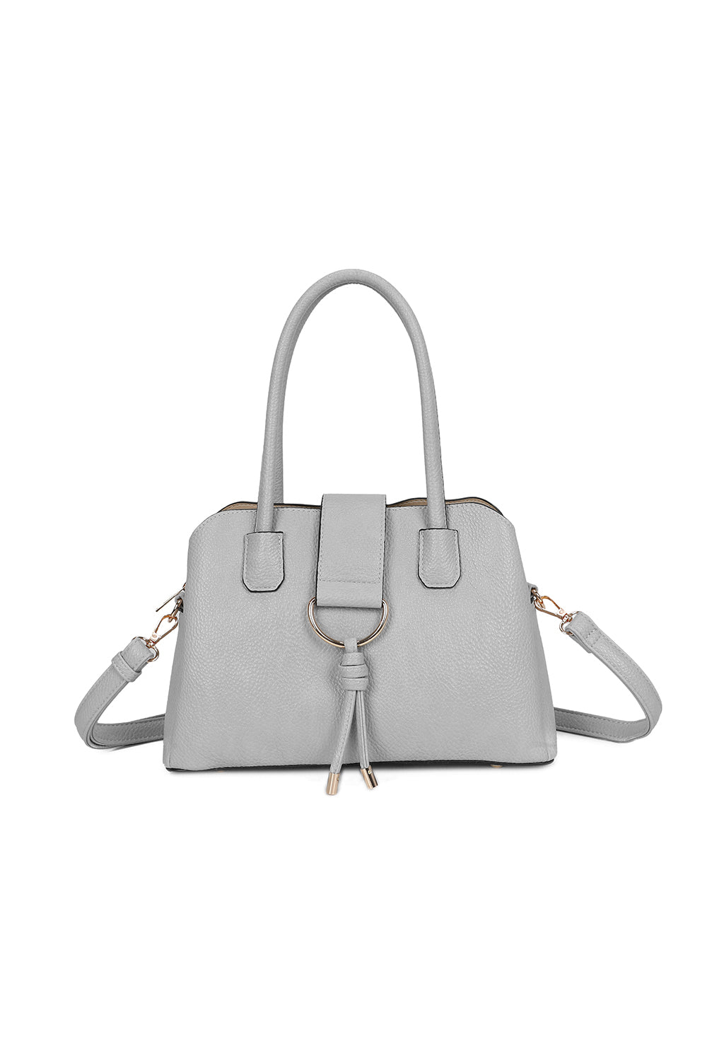 BellaElan PU Leather Triple Compartment Handbag with a metal D-ring Ornament and an Extra Long Strap - RJ241072