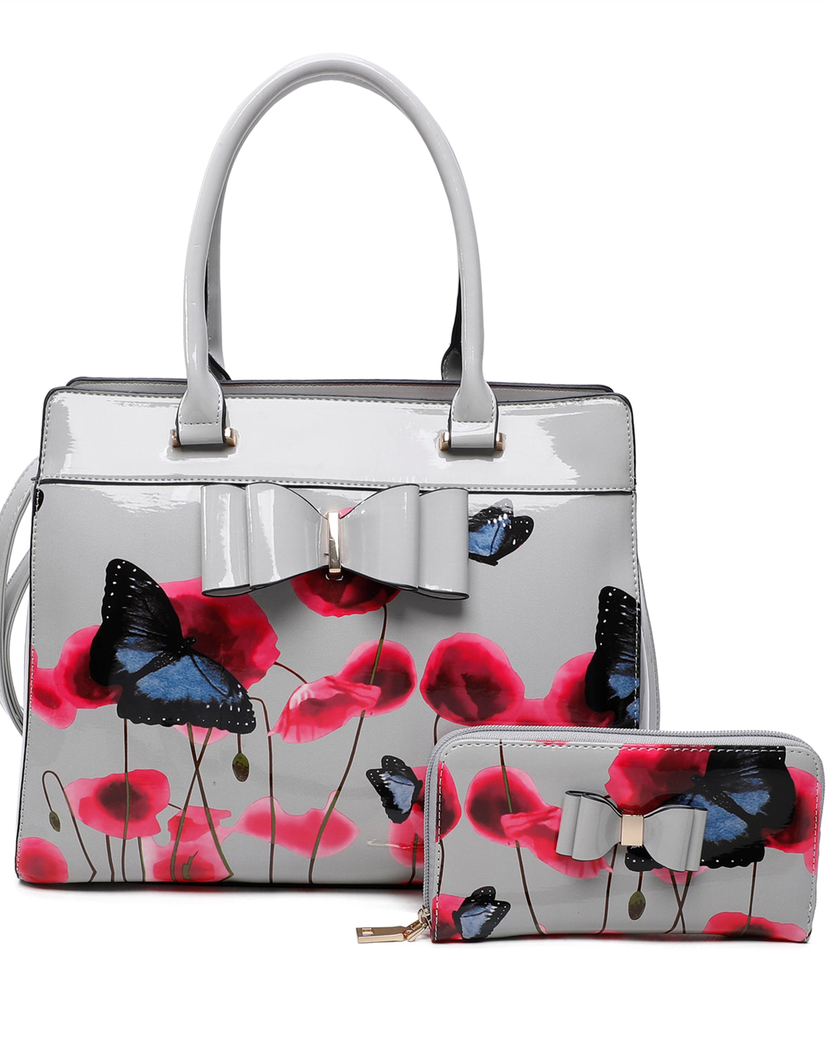 Papavero 2IN1 PU Patent Poppy Flower & Buttlefly Bucket Shaped With Purse Set - RJ200811