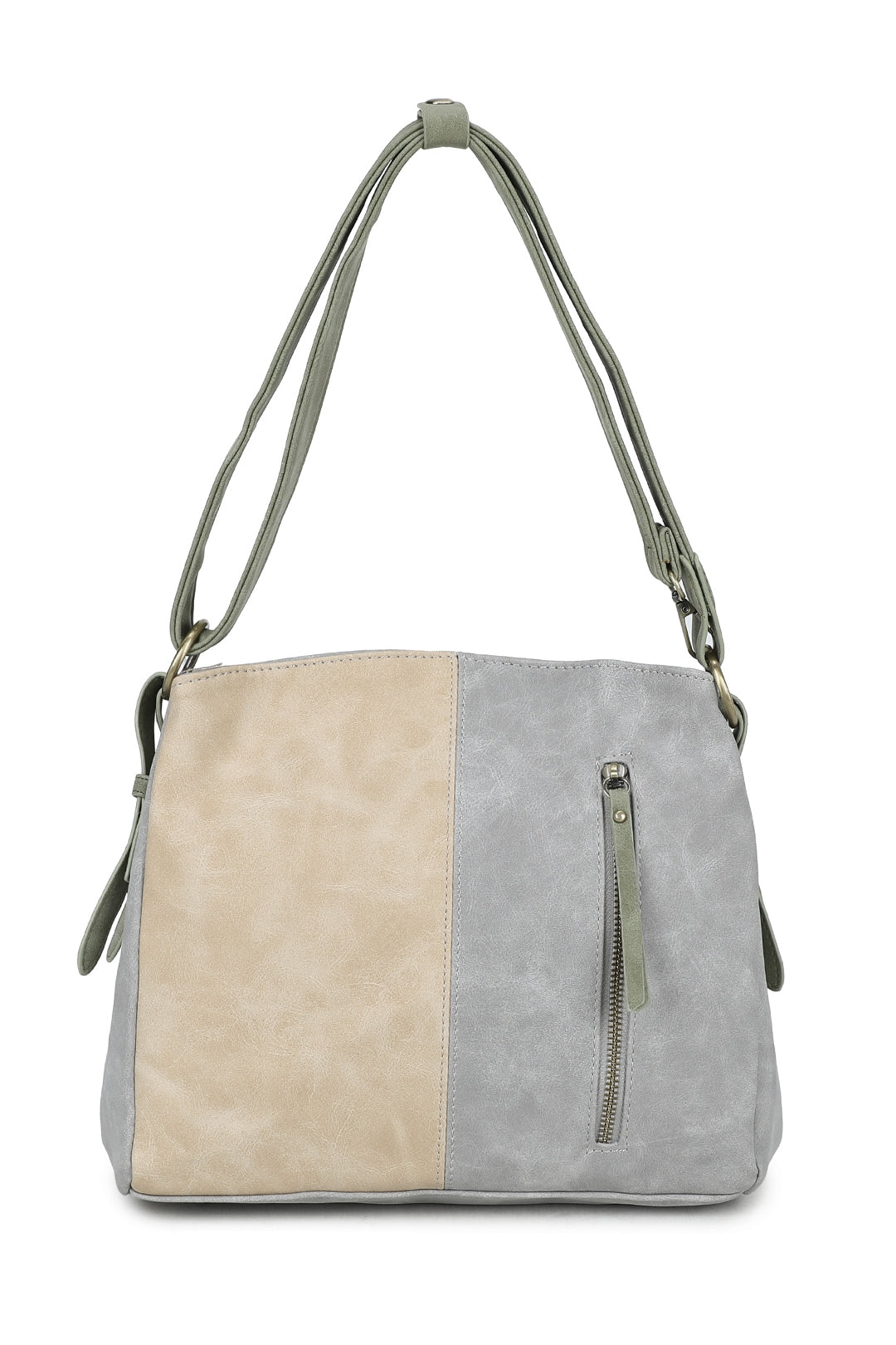 Velna Dual Compartment Strap Adjustable Suede Leather Hobo Bag - RW240455