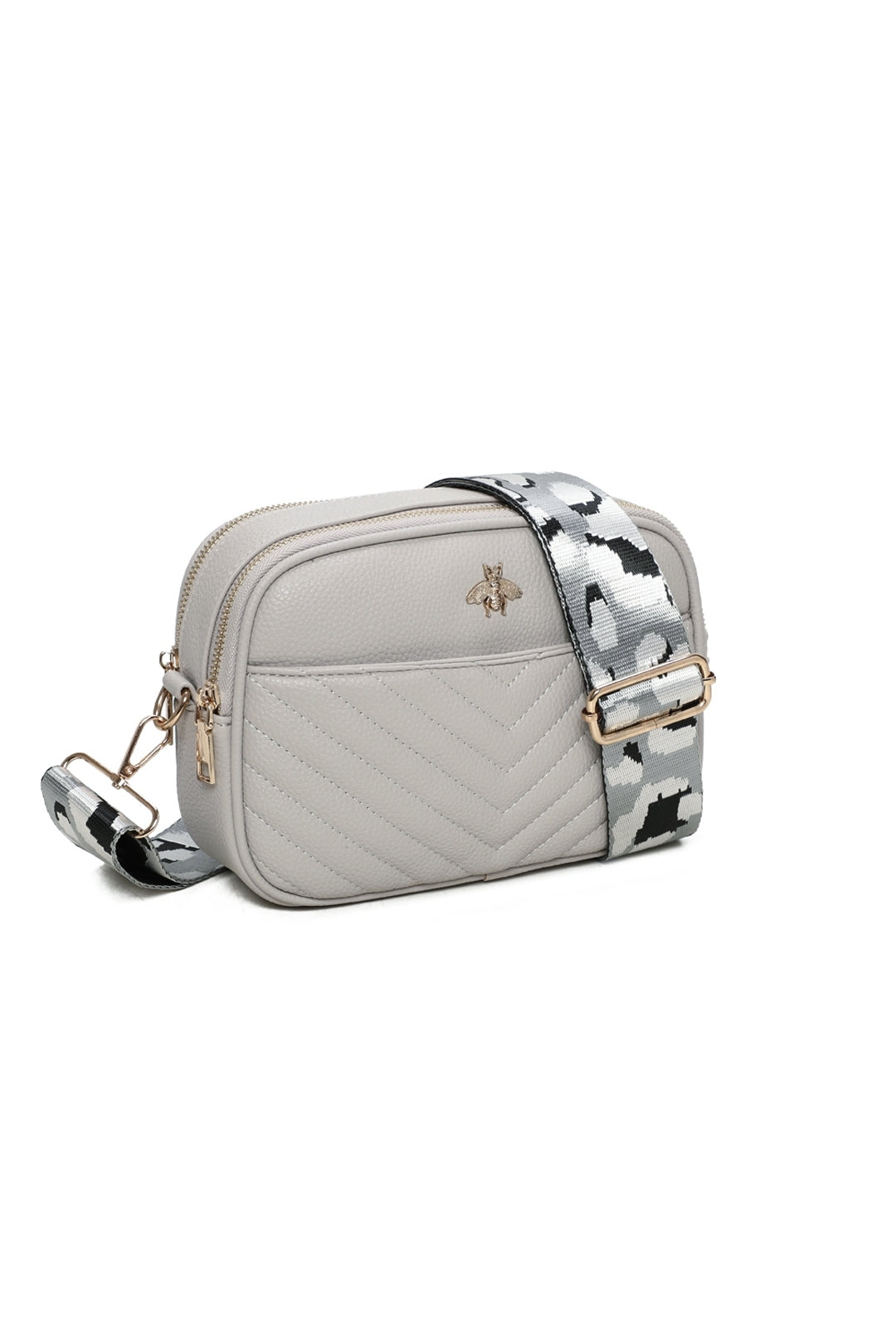 Bee Badge Quilted Double Zipper Compartment Tassel Crossbody Handbag - RW250451