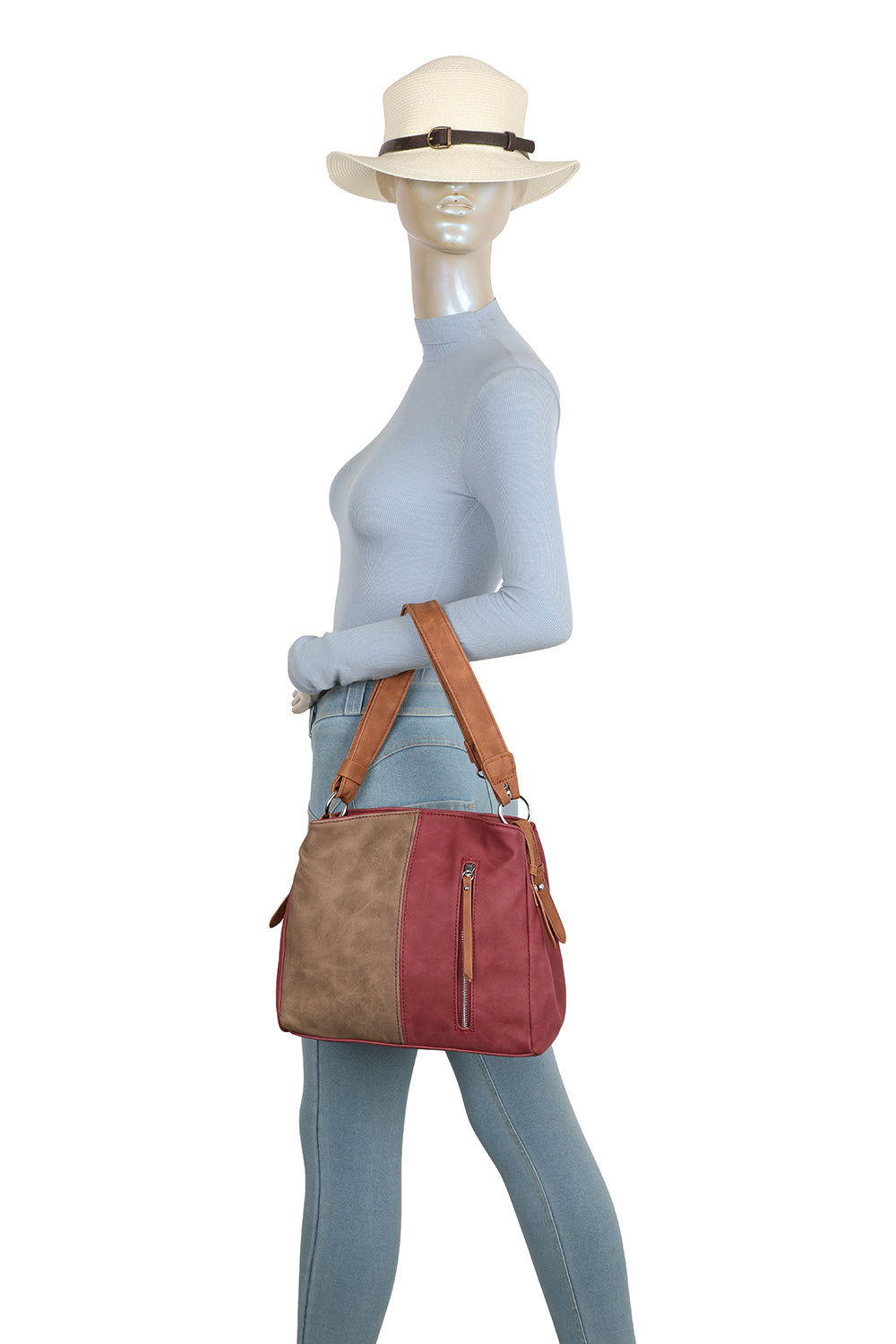 Velna Dual Compartment Strap Adjustable Suede Leather Hobo Bag - RW240455