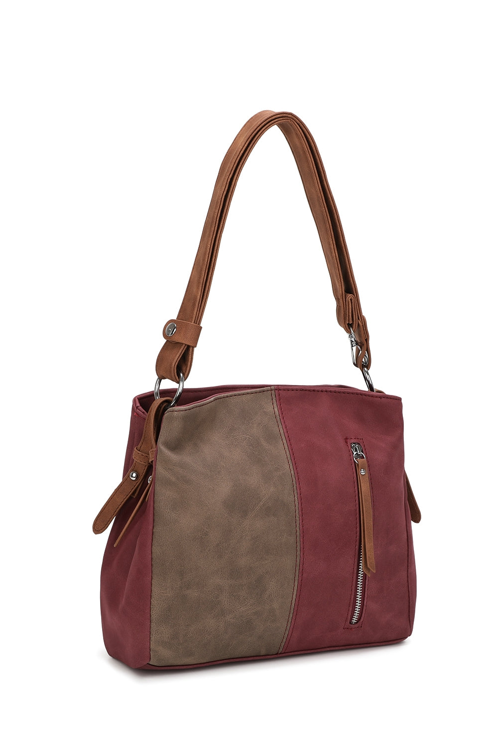Velna Dual Compartment Strap Adjustable Suede Leather Hobo Bag - RW240455