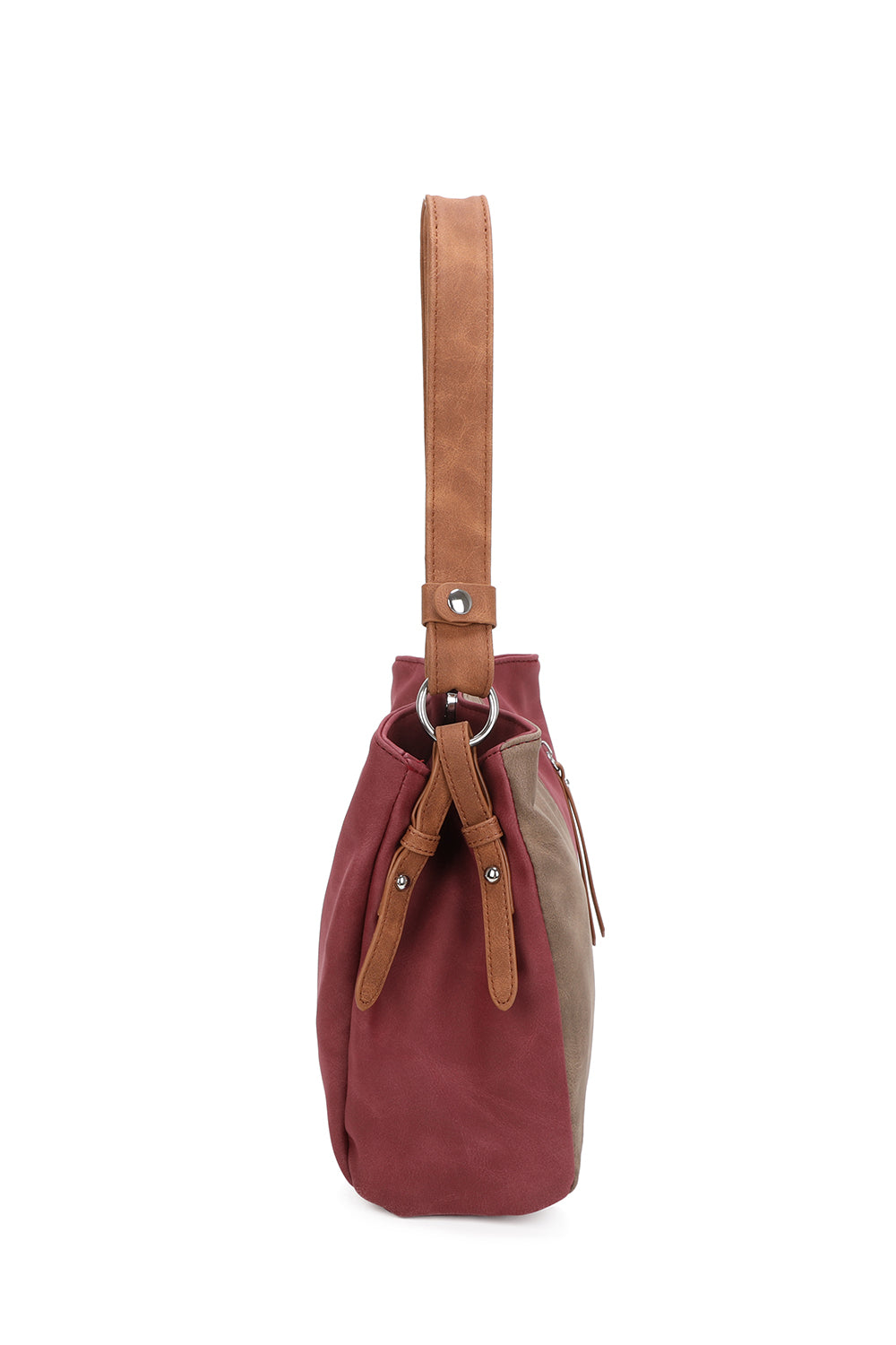 Velna Dual Compartment Strap Adjustable Suede Leather Hobo Bag - RW240455