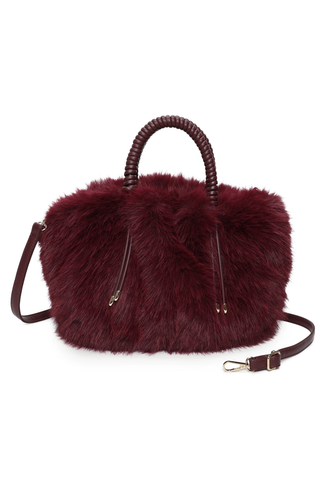Avelyn Sparkling Faux Fur Top Handle Shoulder Bag with Braided Handle - RY250421