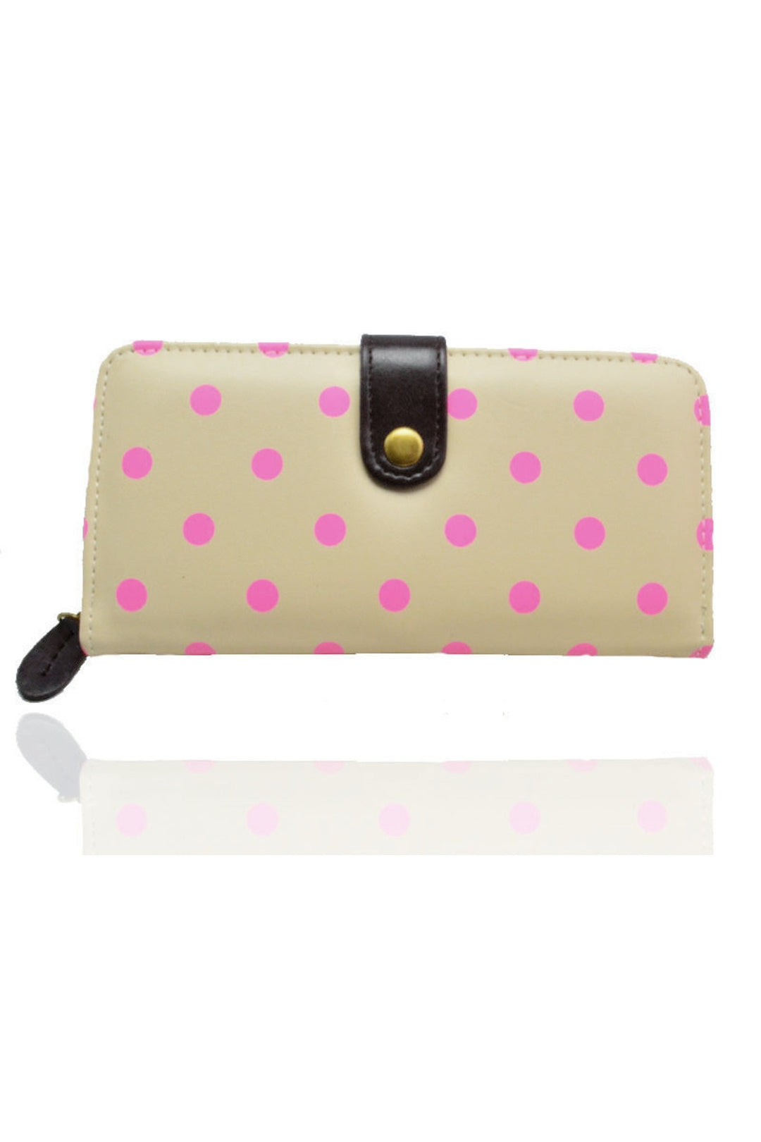 Polka Dot PU Leather Purse With Metal Button - K2 - PUS