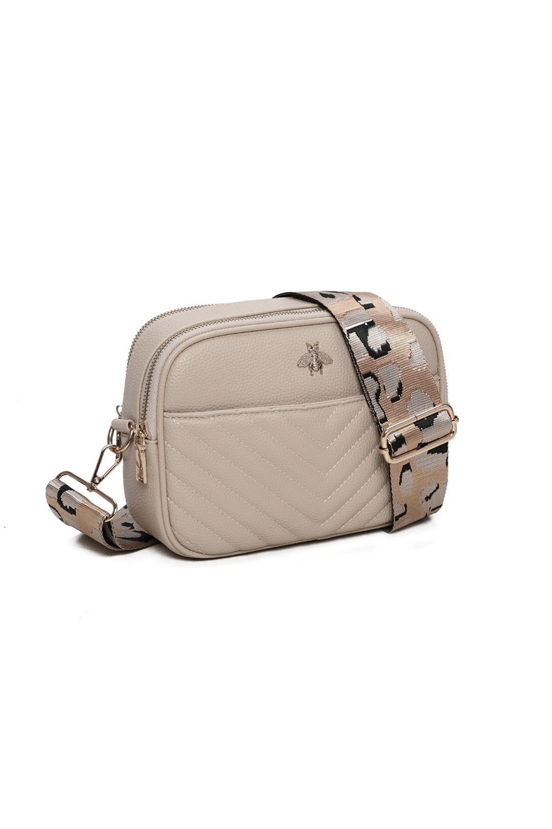 Bee Badge Quilted Double Zipper Compartment Tassel Crossbody Handbag - RW250451