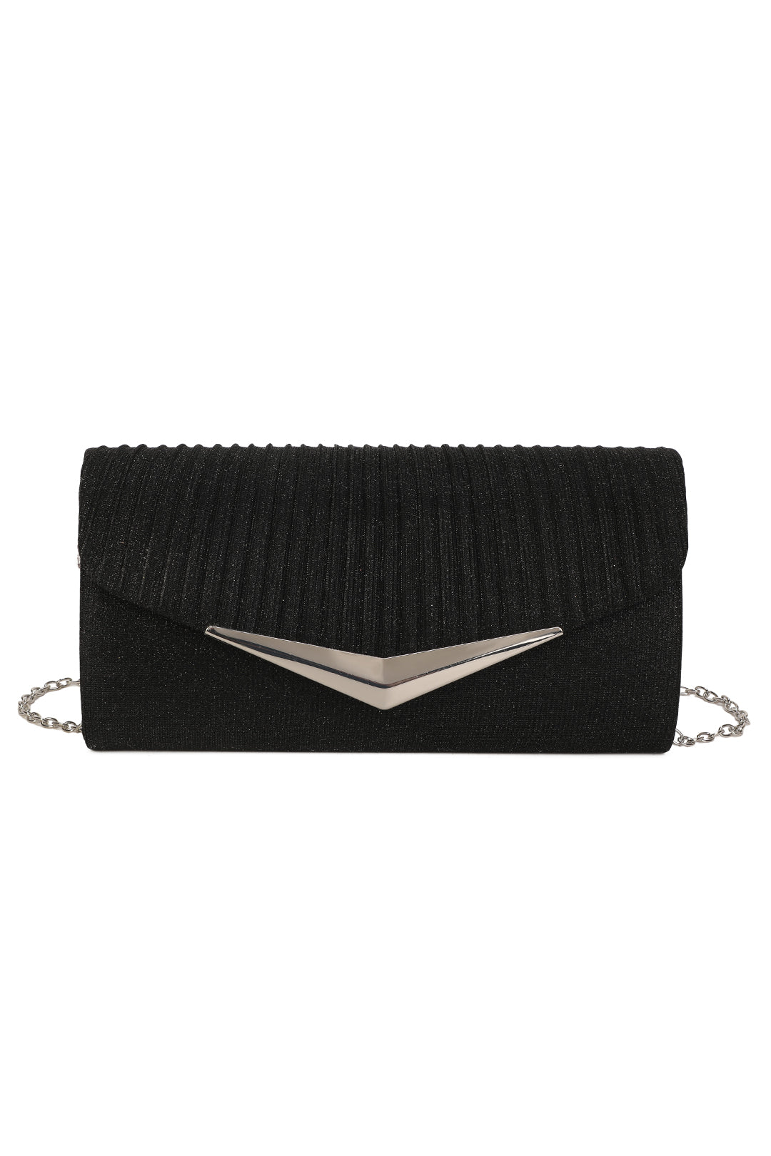 Celeste Fold Over V-shaped metal Pleated Glittering Clutch Bag - RH2601