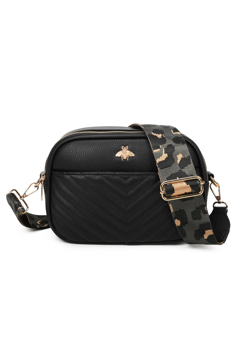 Bee Badge Quilted Double Zipper Compartment Tassel Crossbody Handbag - RW250451