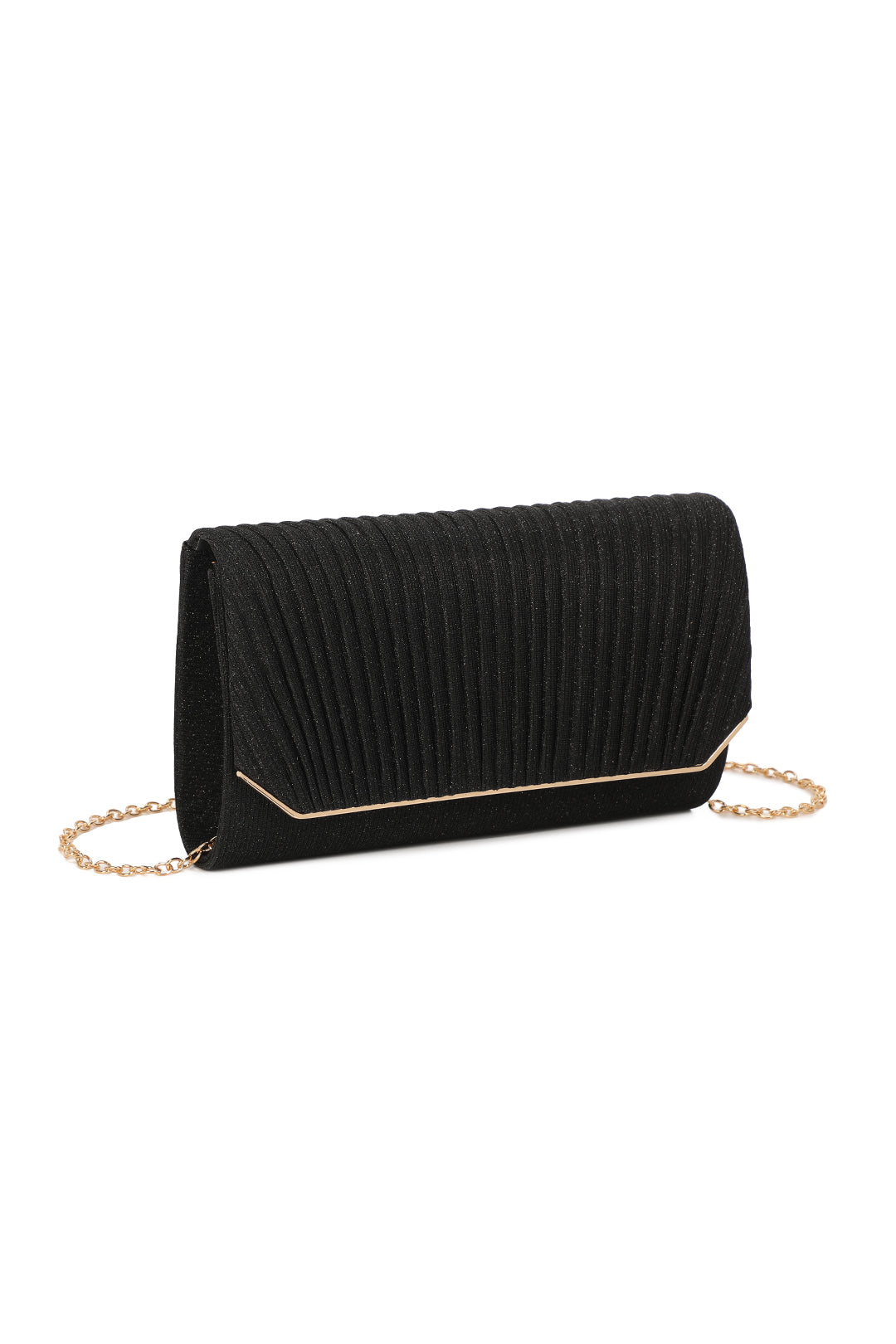 Celinea Glittering Trim Pleated Crossbody Bag With A Metal Chain - RH312