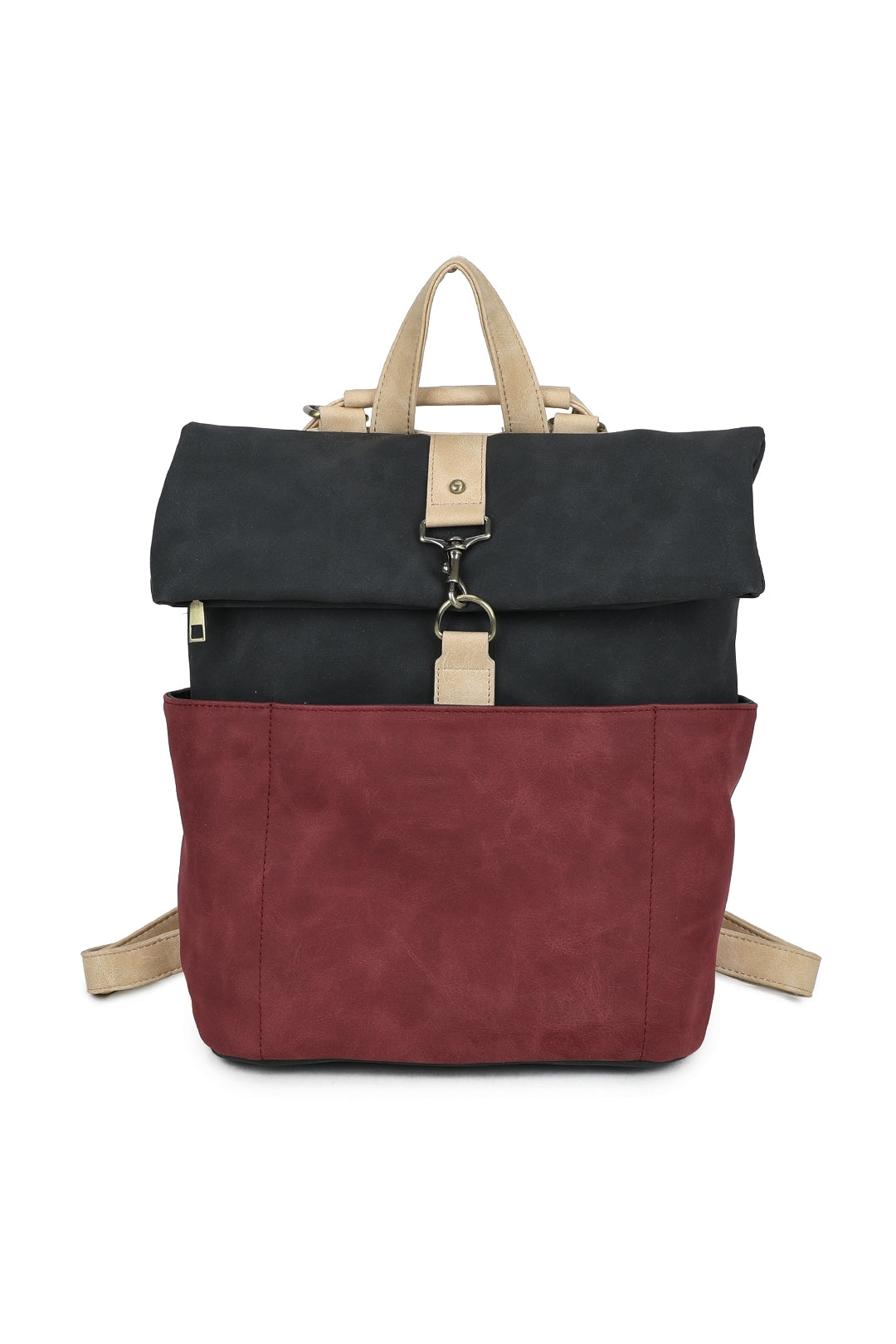 Terra Multi Pockets Fold-over Suede Leather Rucksack - RW250901