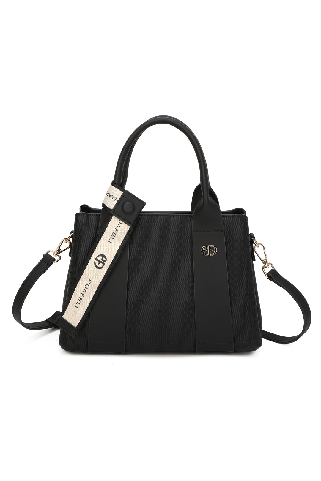 Mori PU Leather Triple Compartment Structured Canvas Top-Handle Tote Bag - RY250972