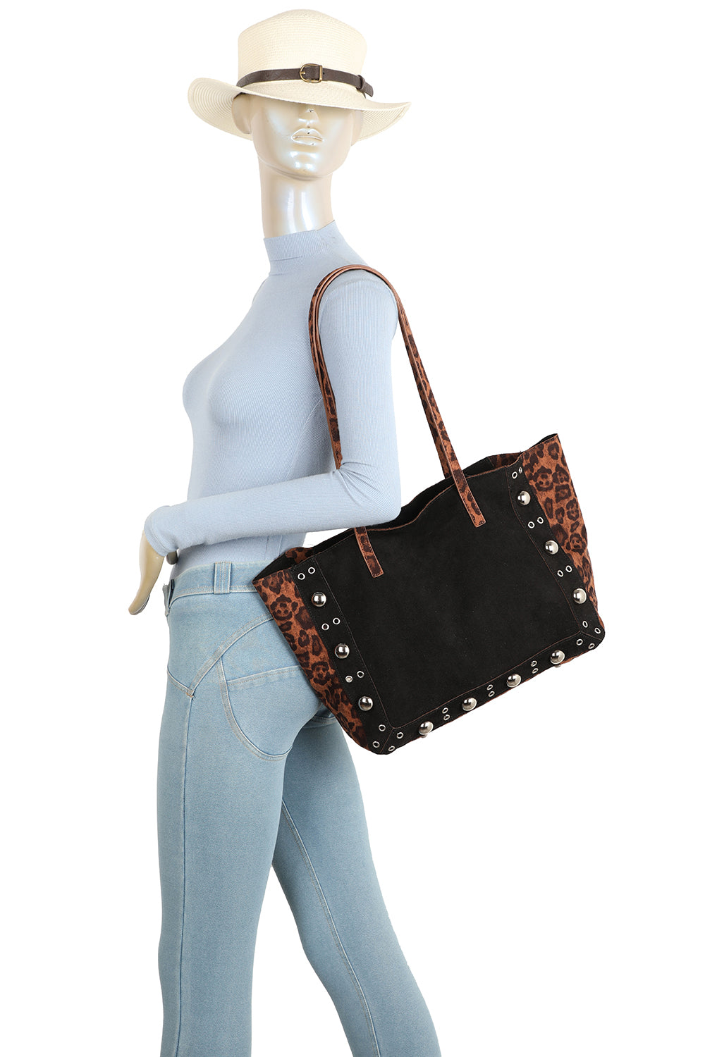 Leopard Patterned Luxe Soft Suede PU Leather Tote Bag Including A Crossbody Bag - RJ250478
