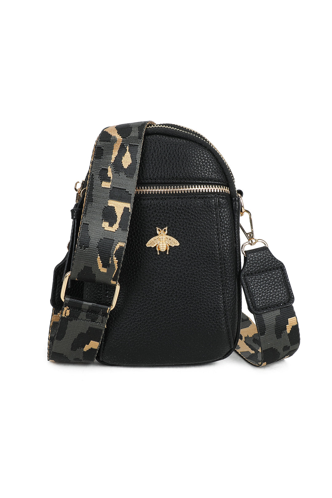 Gabby Bee Badge Triple Pockets Crossbody Phone Bag with Canvas Strap - RB230921