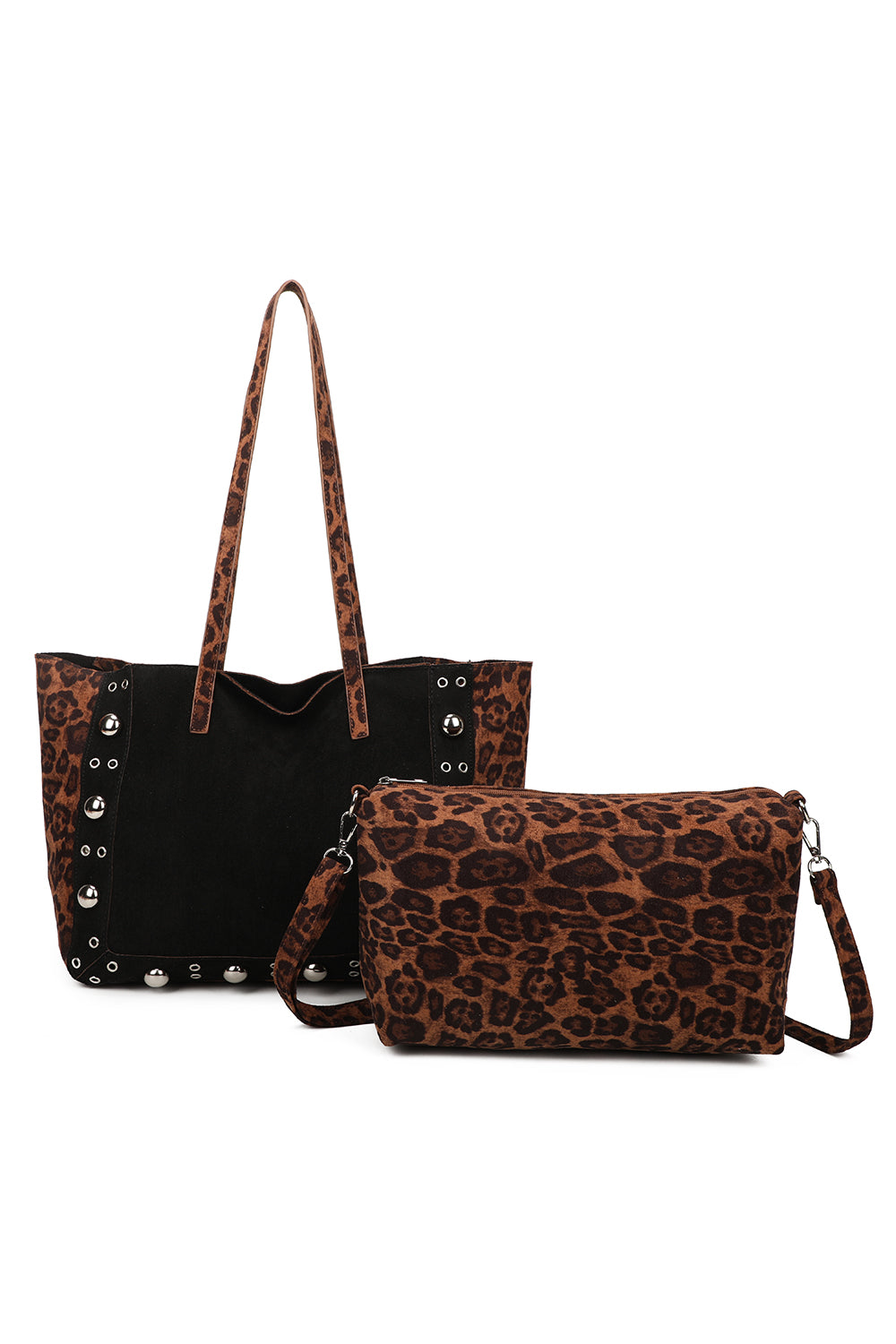 Leopard Patterned Luxe Soft Suede PU Leather Tote Bag Including A Crossbody Bag - RJ250478